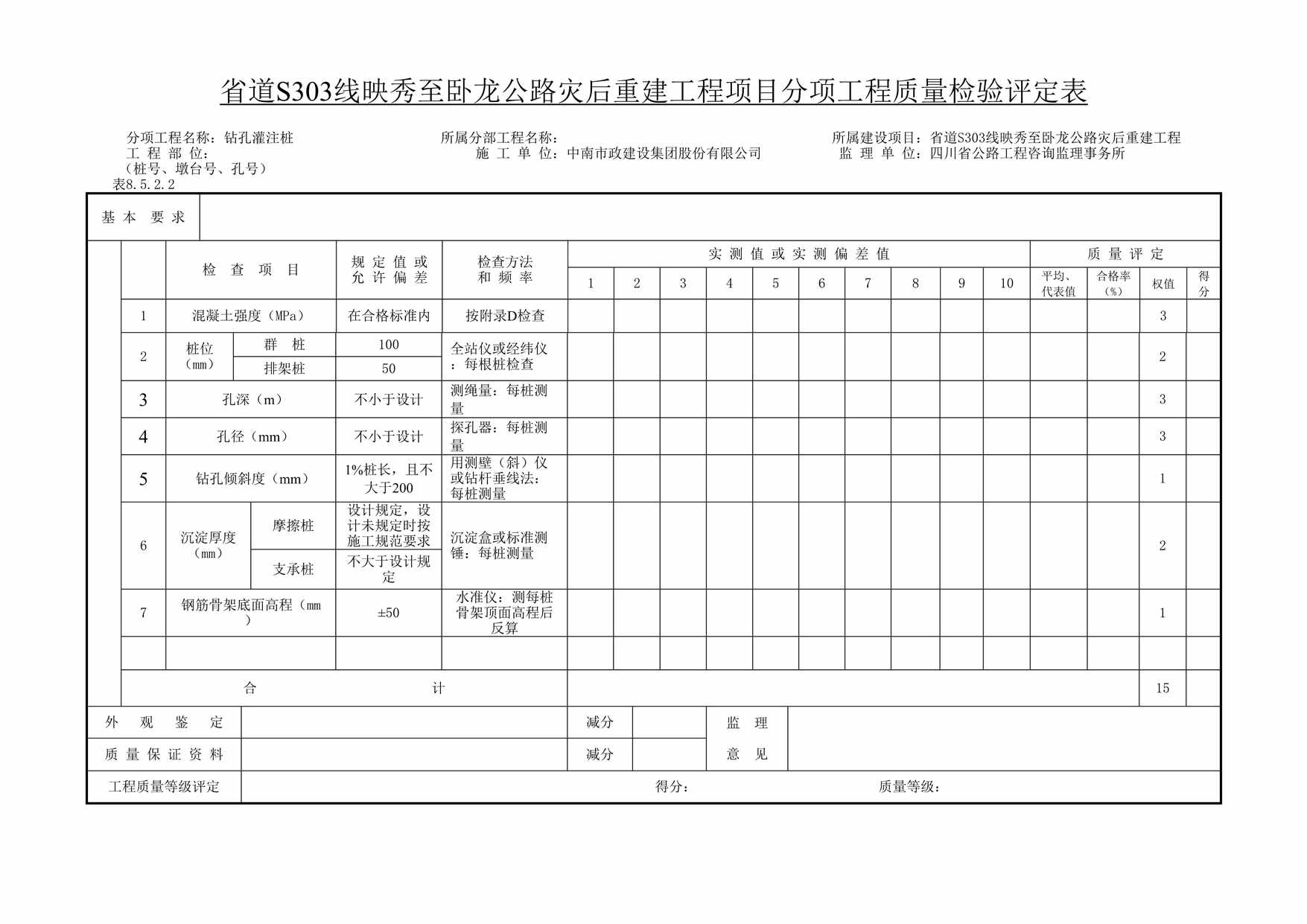 “公路灾后重建工程项目分项工程质量检验评定表DOC”第1页图片