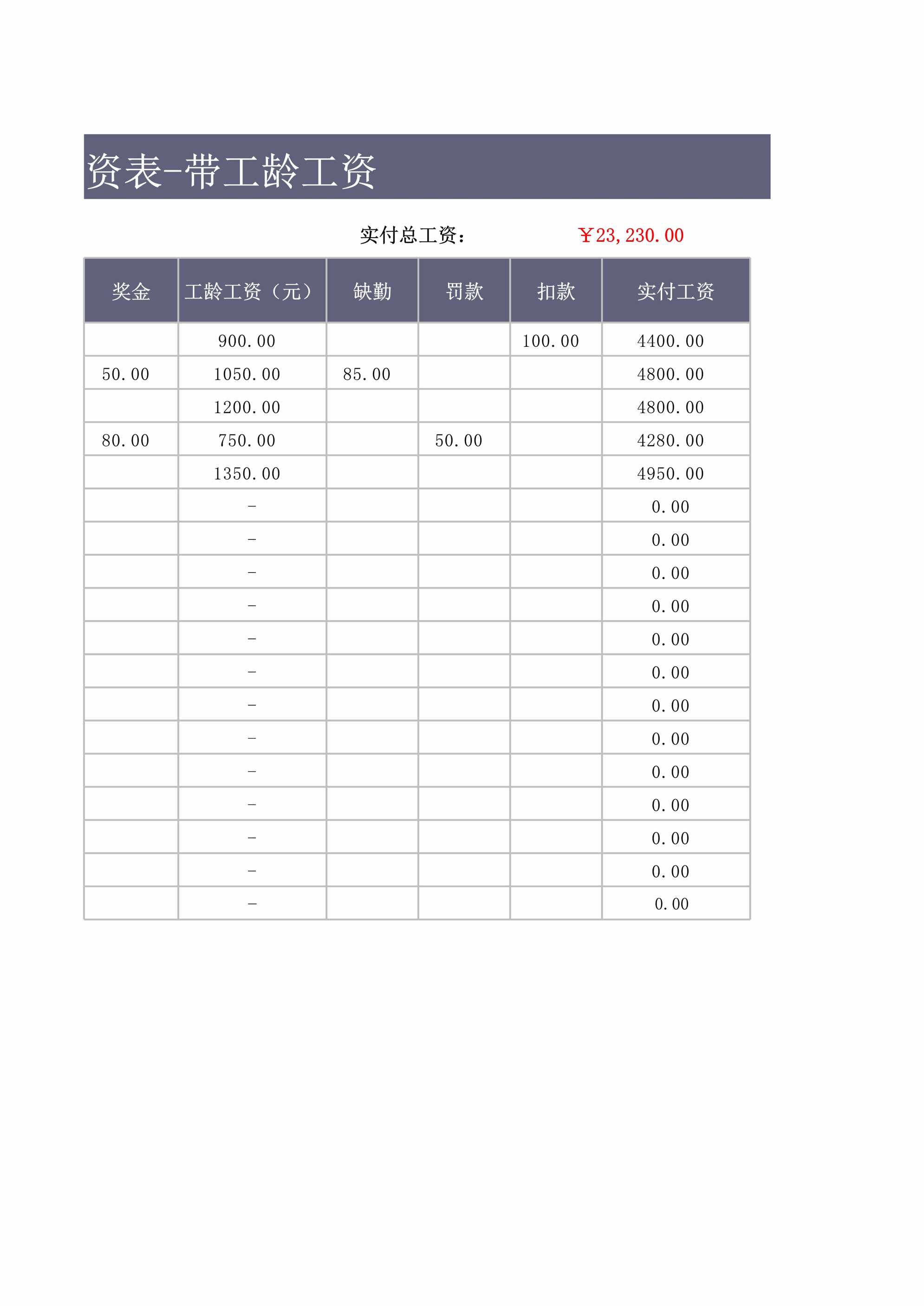 “工资表带工龄工资XLS”第1页图片