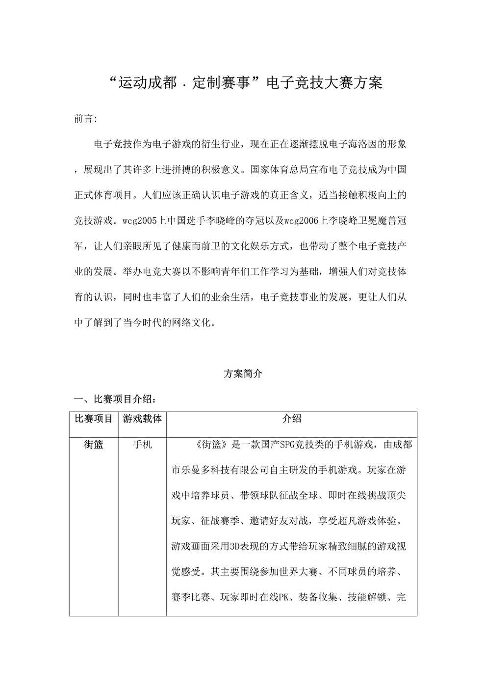 ““运动成都﹒定制赛事”电子竞技大赛方案DOC”第1页图片