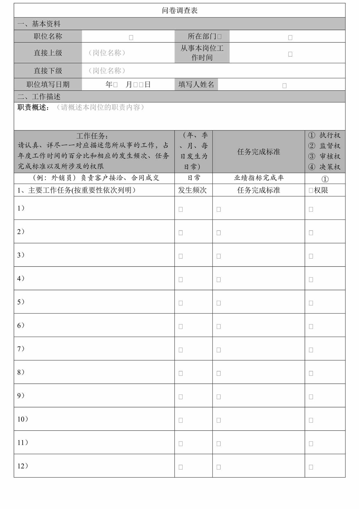 “岗位说明书调查问卷DOC”第1页图片