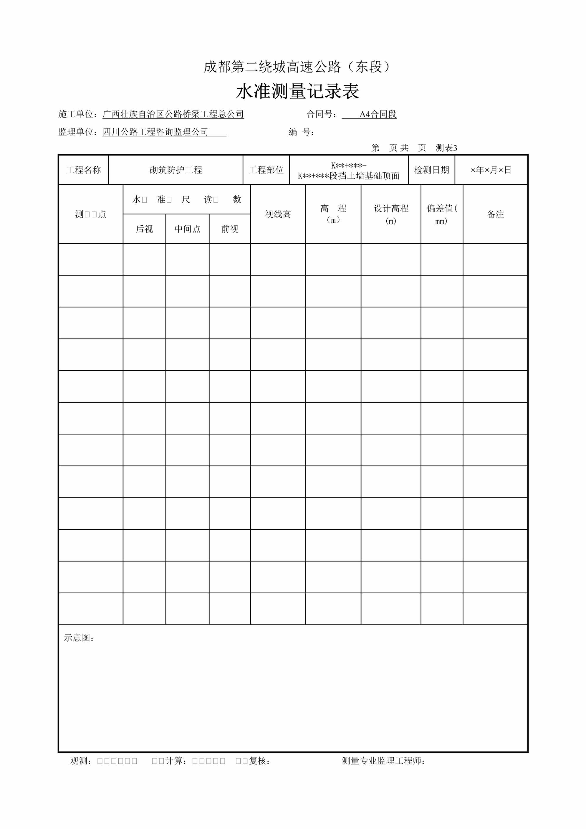 “成都绕城高速公路项目水准测量记录表(基顶)DOC”第1页图片