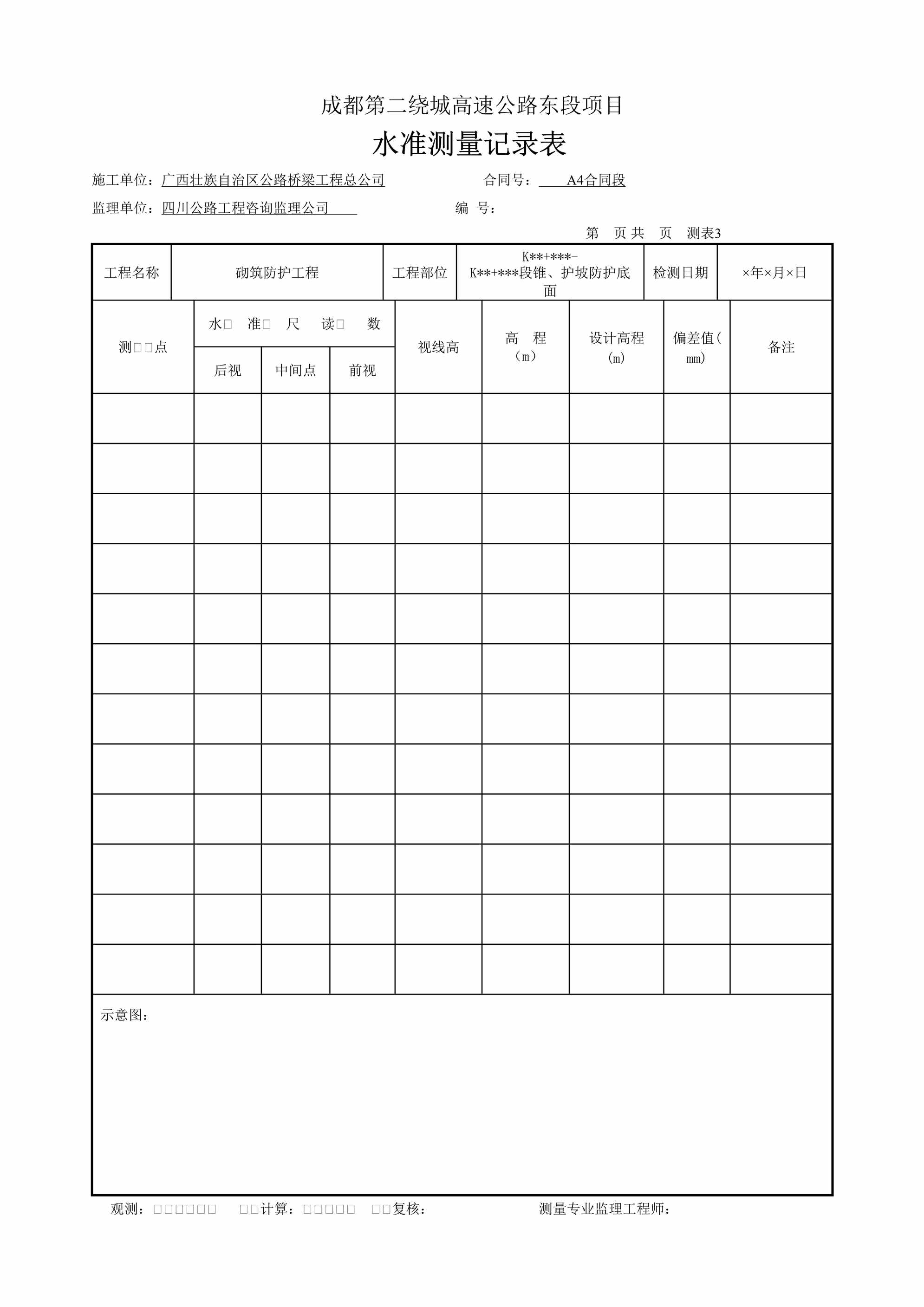 “成都绕城高速公路项目水准测量记录表(底面)DOC”第1页图片