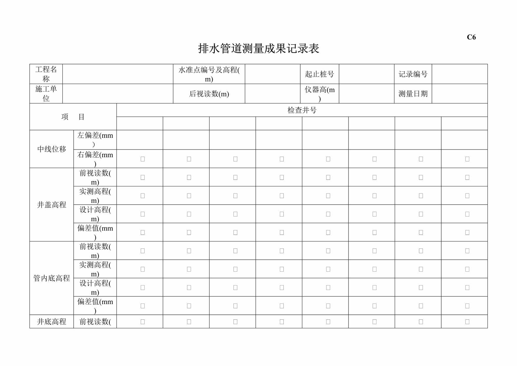 “C6排水管道测量成果记录表DOC”第1页图片