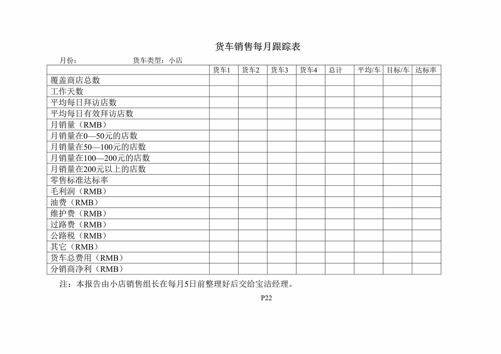 “货车销售每月跟踪表DOC”第1页图片