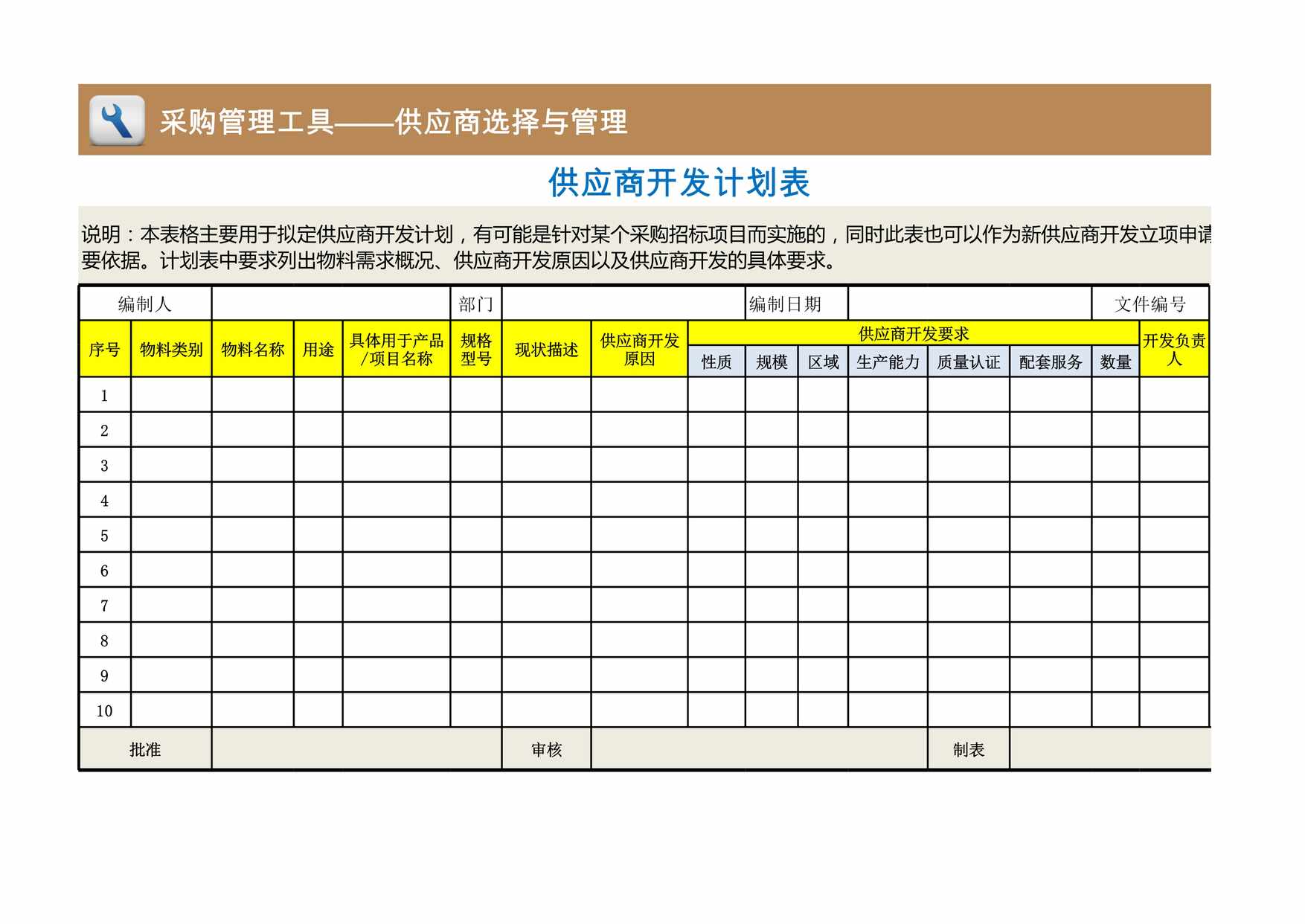 “供应商开发计划表XLS”第1页图片