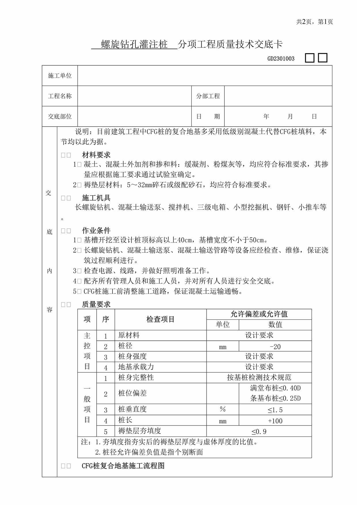 “CFG桩复合地基处理工程技术交底DOC”第1页图片