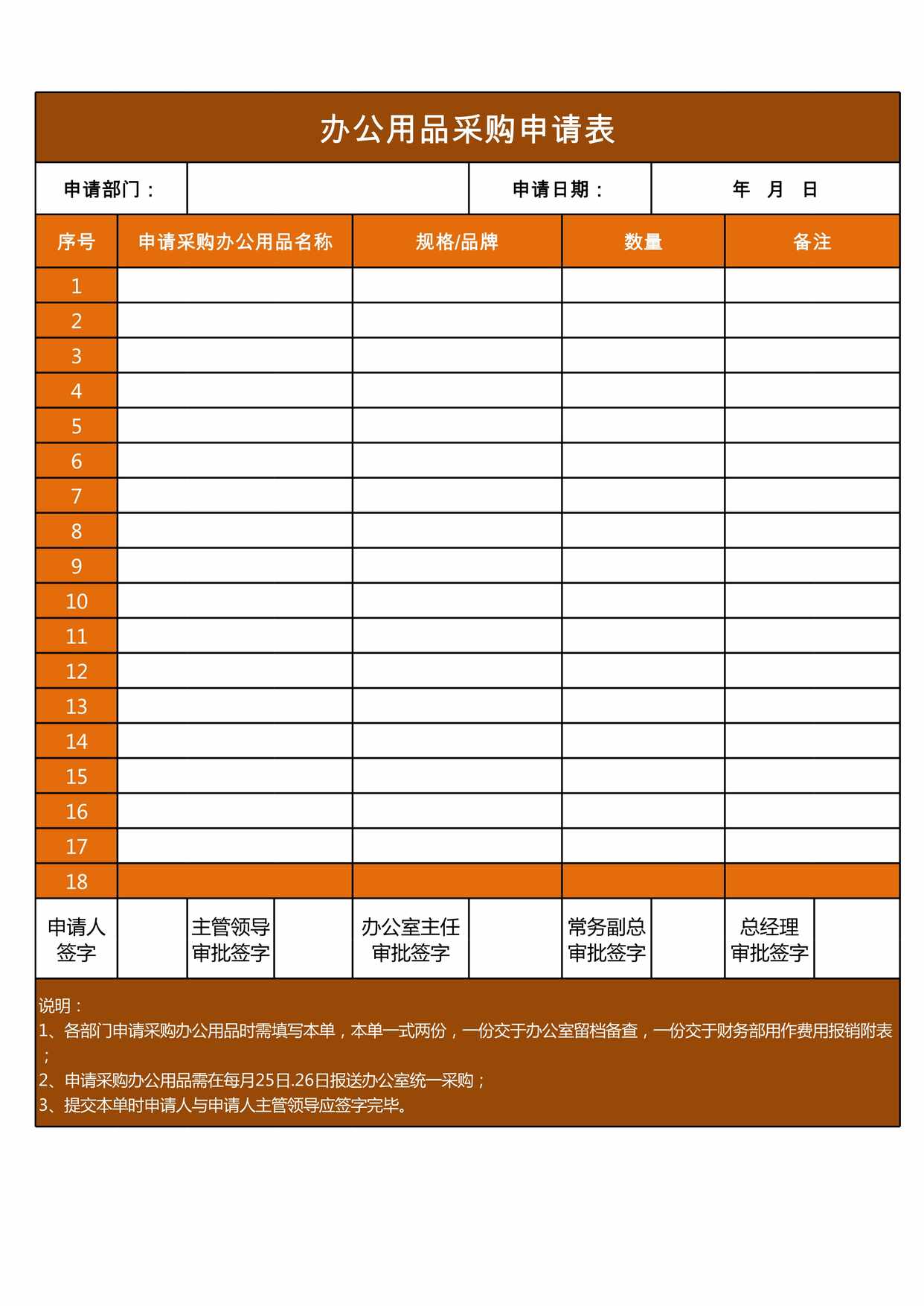 “办公用品采购申请表XLS”第1页图片