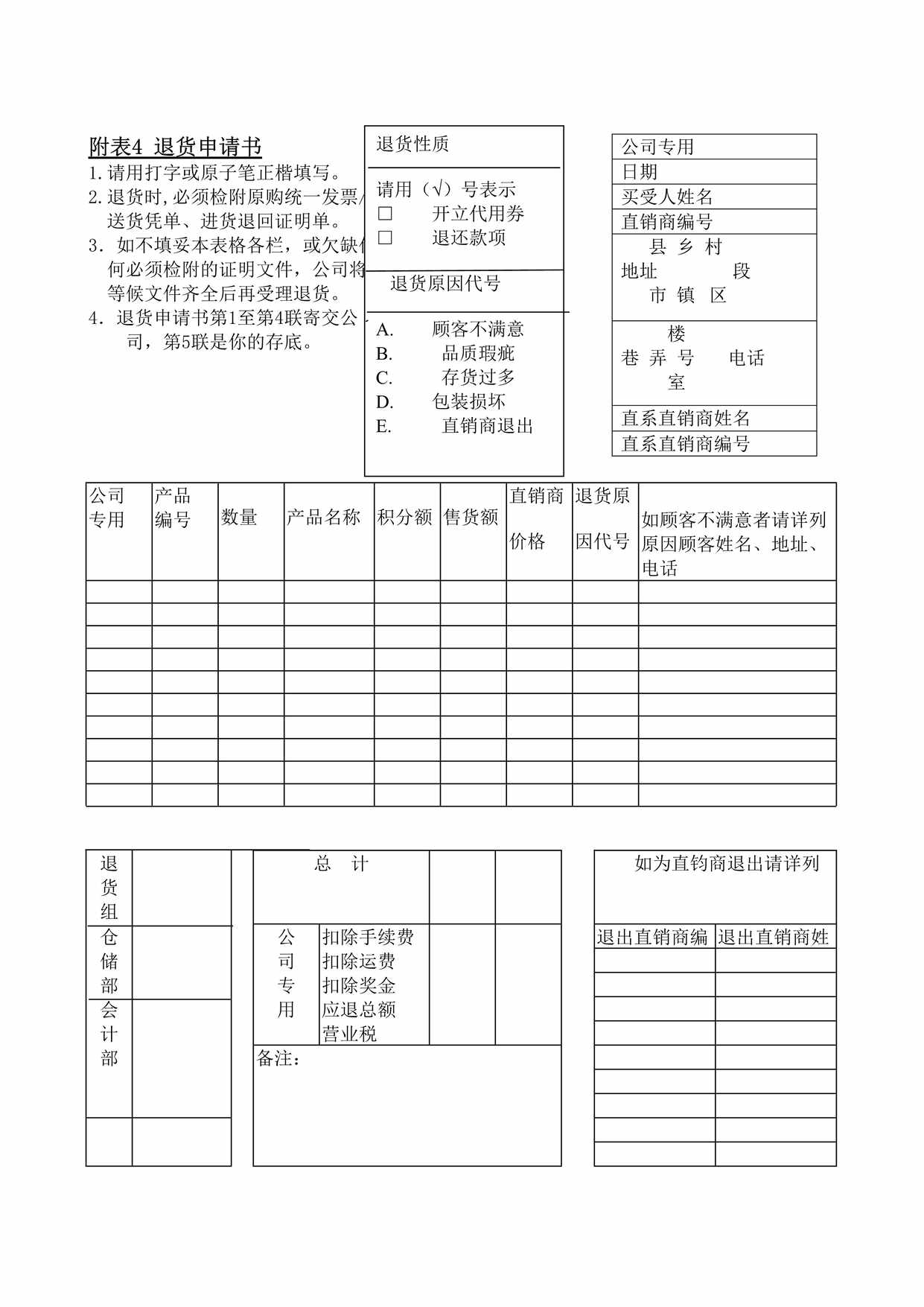 “附表4退货申请书DOC”第1页图片