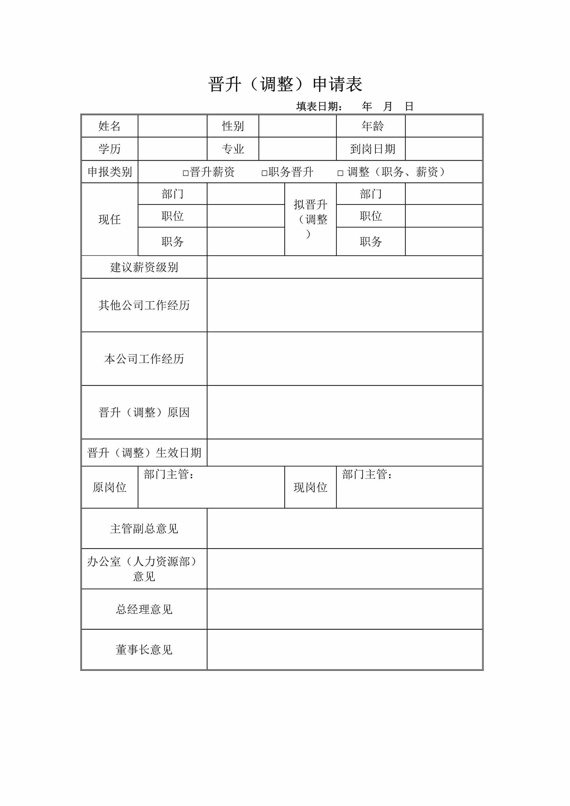 “晋升(调整)申请表DOC”第1页图片