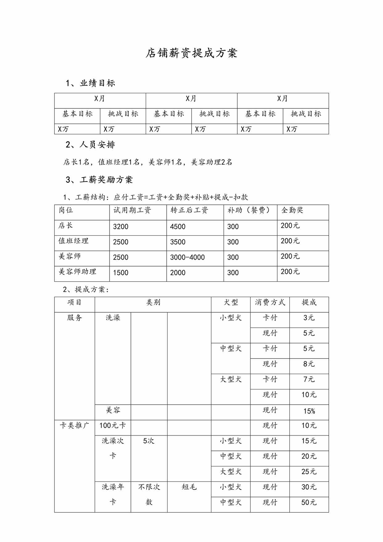 “宠物店店铺薪资提成方案DOC”第1页图片