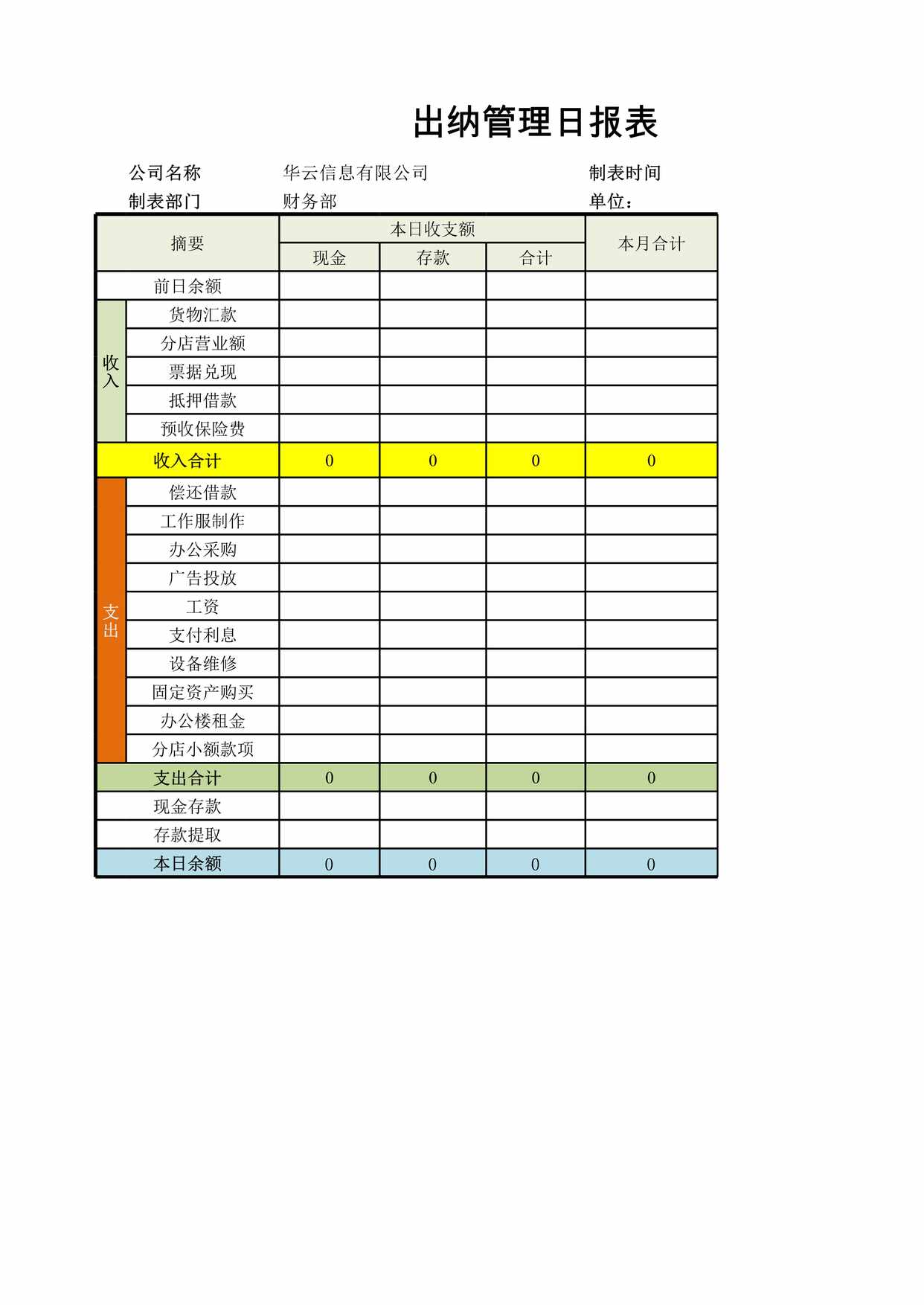 “出纳管理日报表XLS”第1页图片