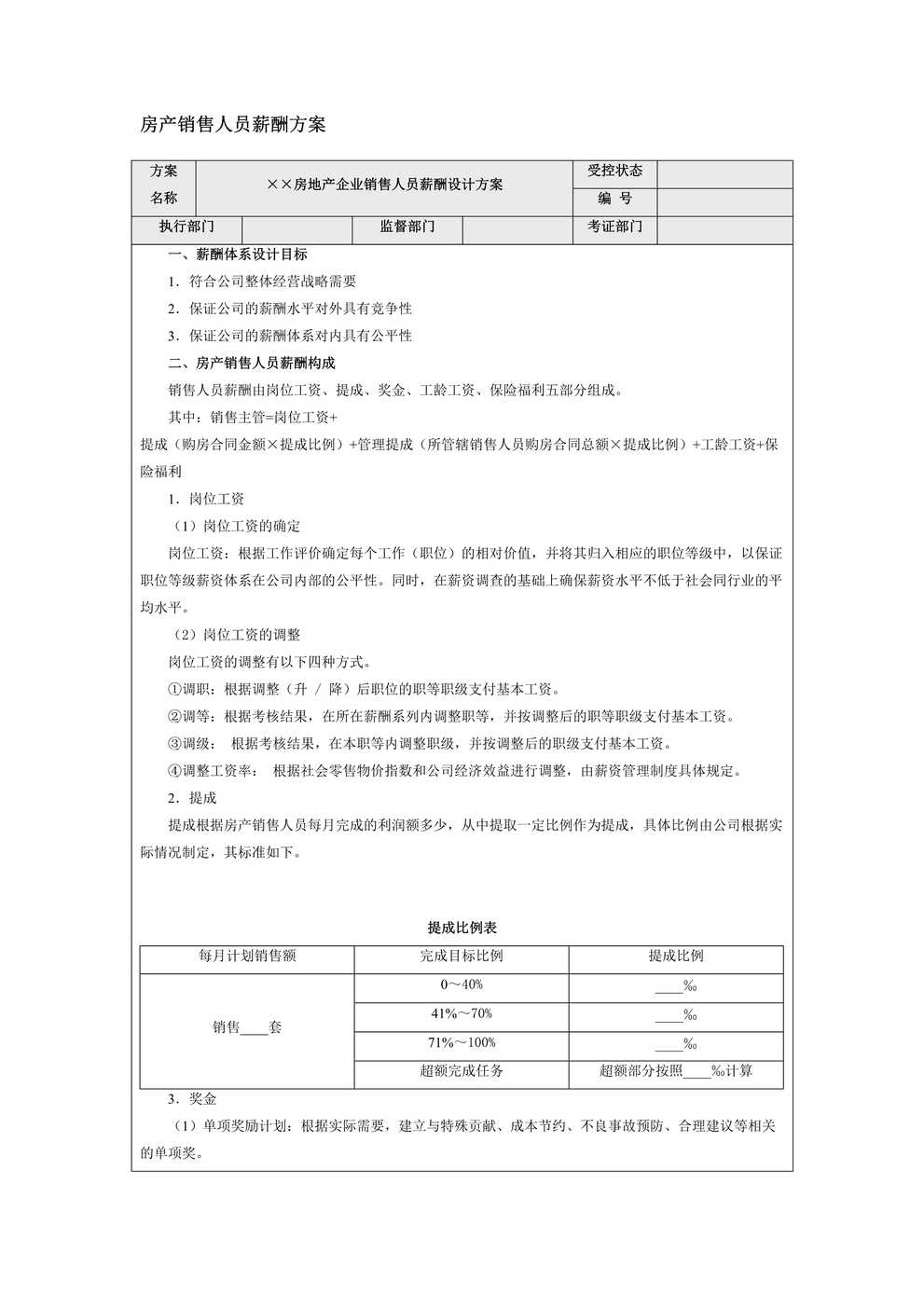 “房产销售人员薪酬方案DOC”第1页图片