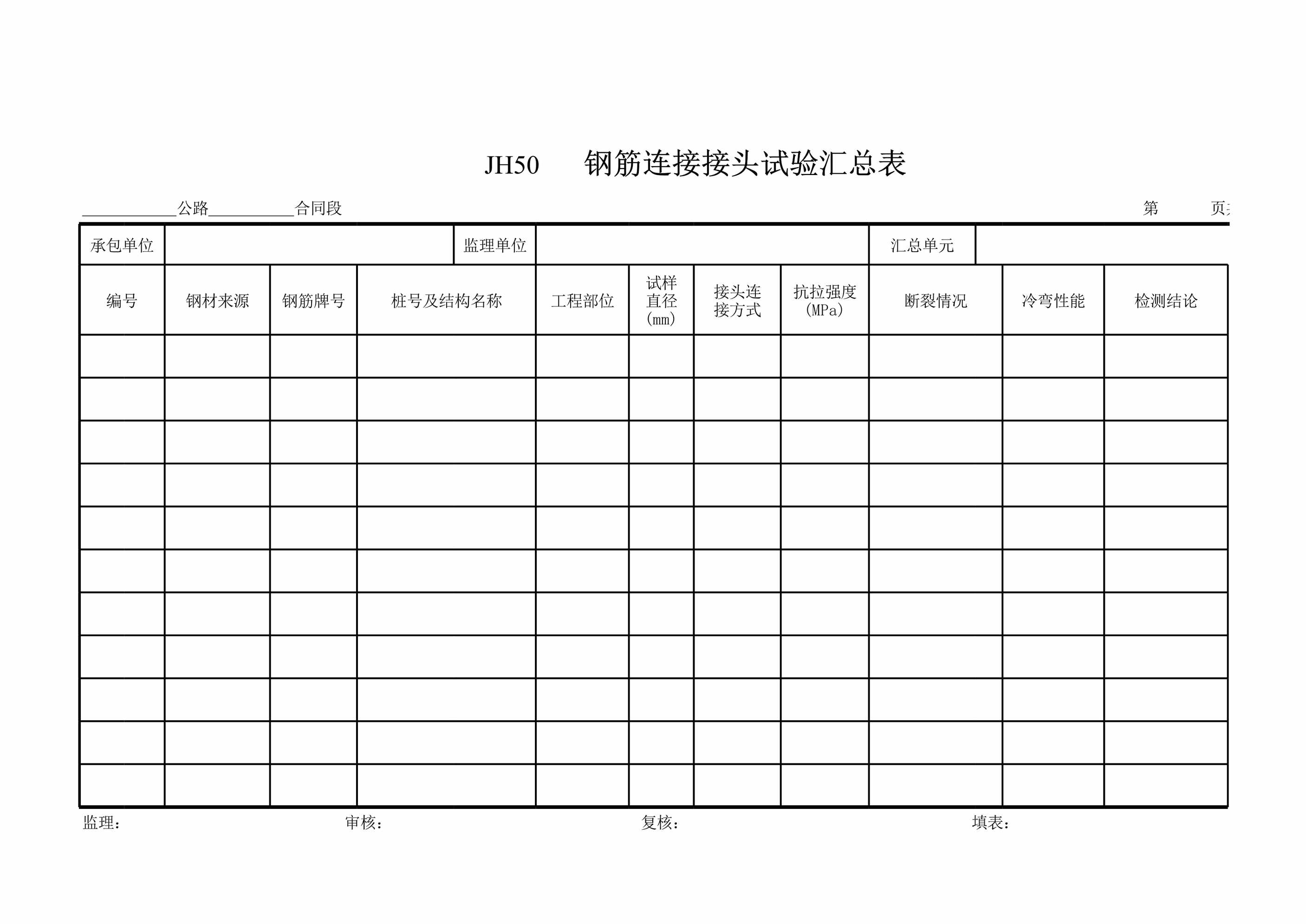 “JH钢筋接头连接质量汇总表XLS”第1页图片