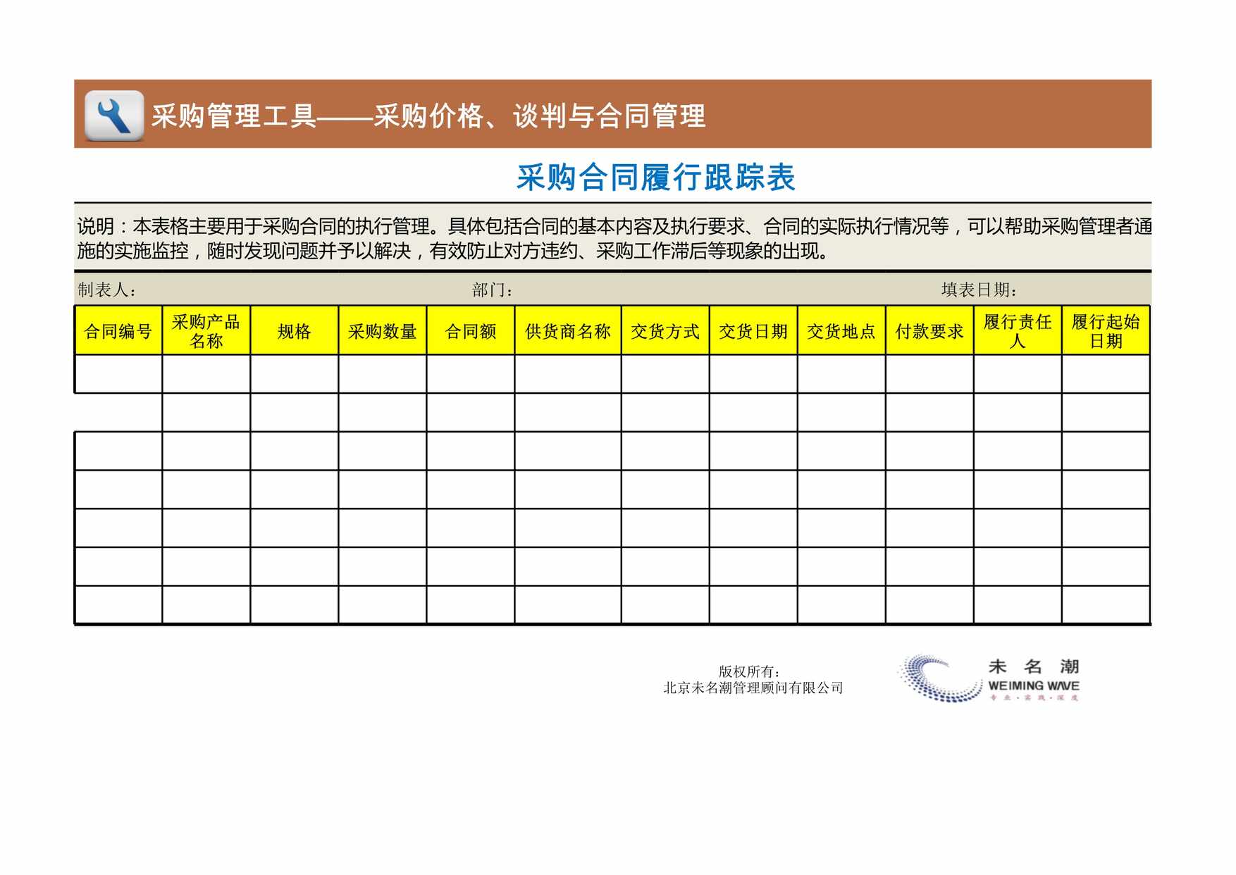 “采购合同履行跟踪表XLS”第1页图片