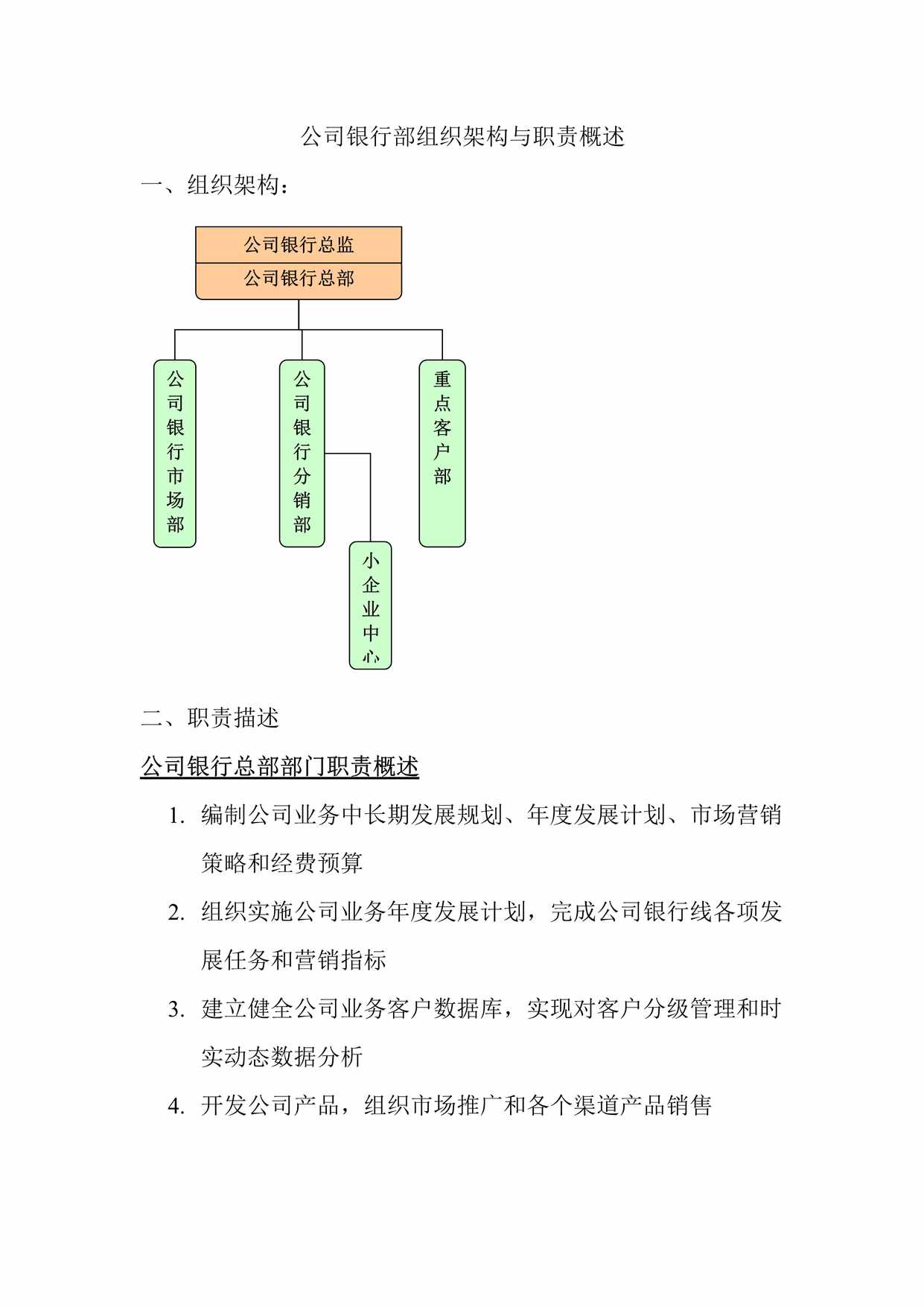 “北京银行总行各部室组织架构与职责概述DOC”第1页图片