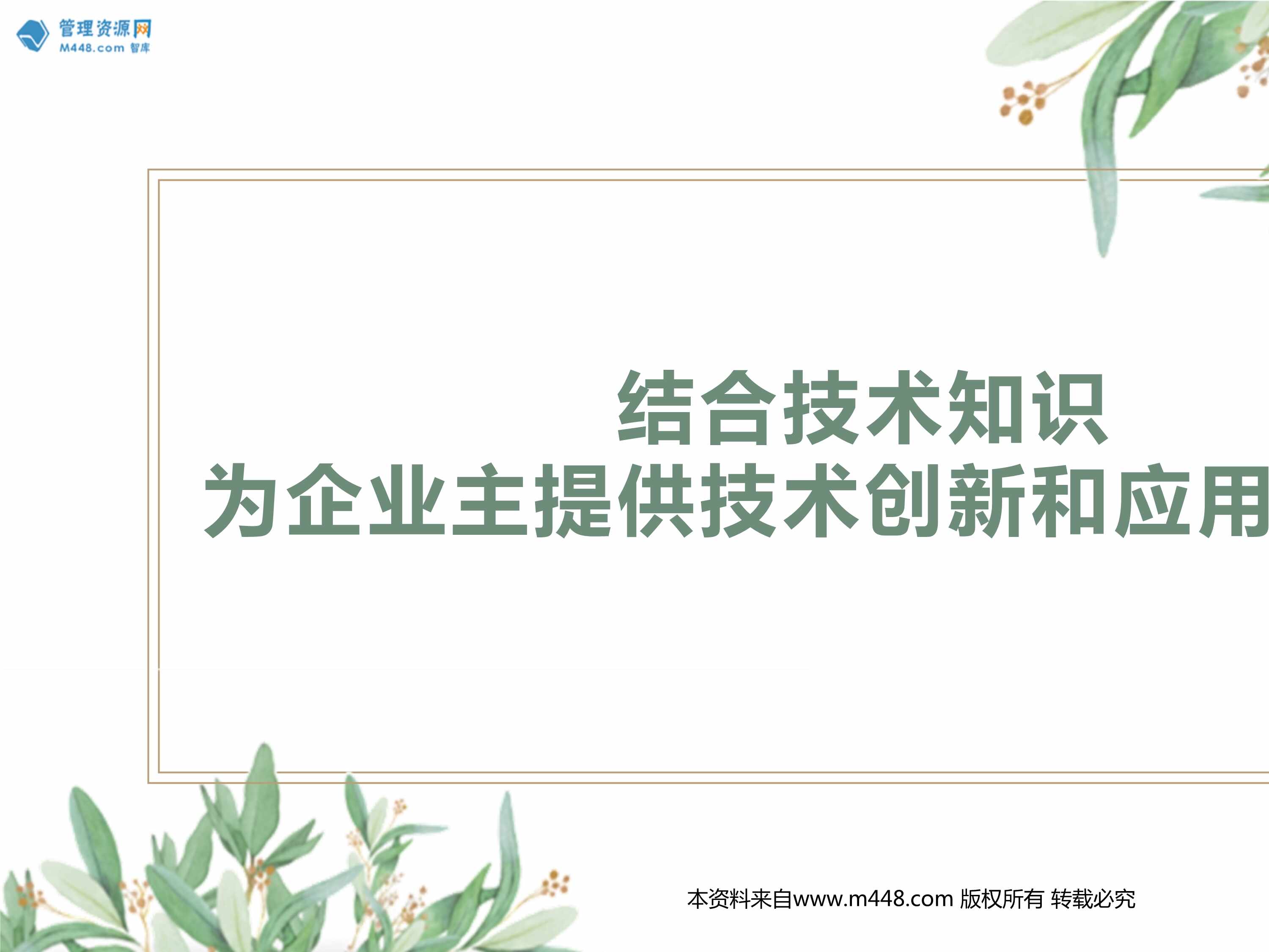 “如何结合自己的技术知识为企业主提供技术创新和应用的建议21页PPT”第1页图片