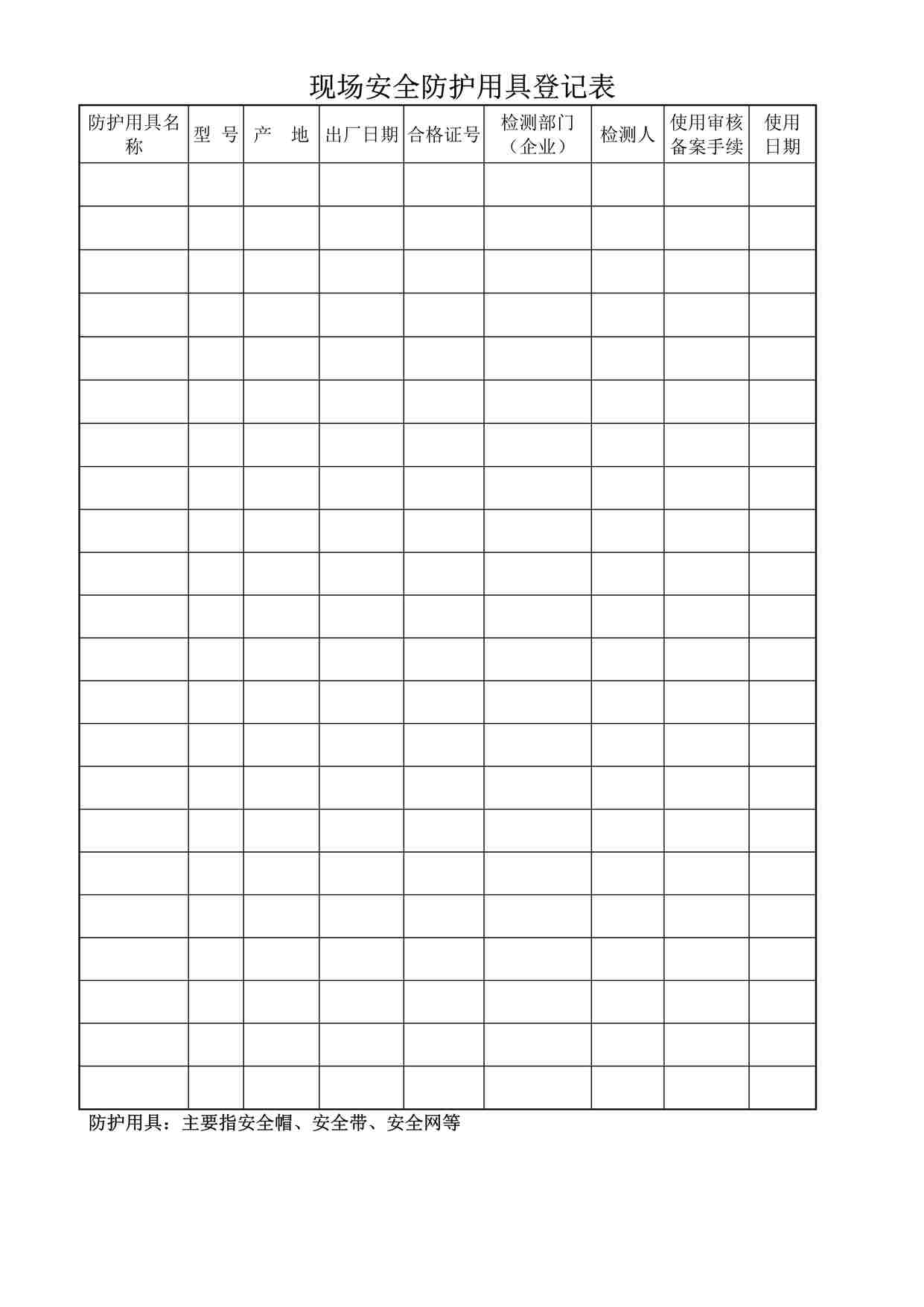 “现场安全防护用具登记表DOC”第1页图片