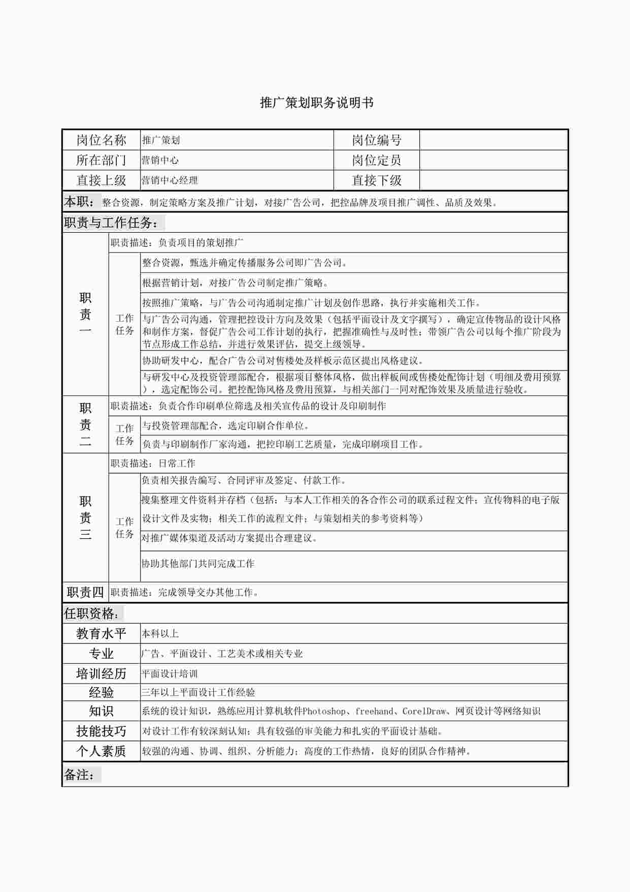 “推广策划职务说明书DOCX”第1页图片