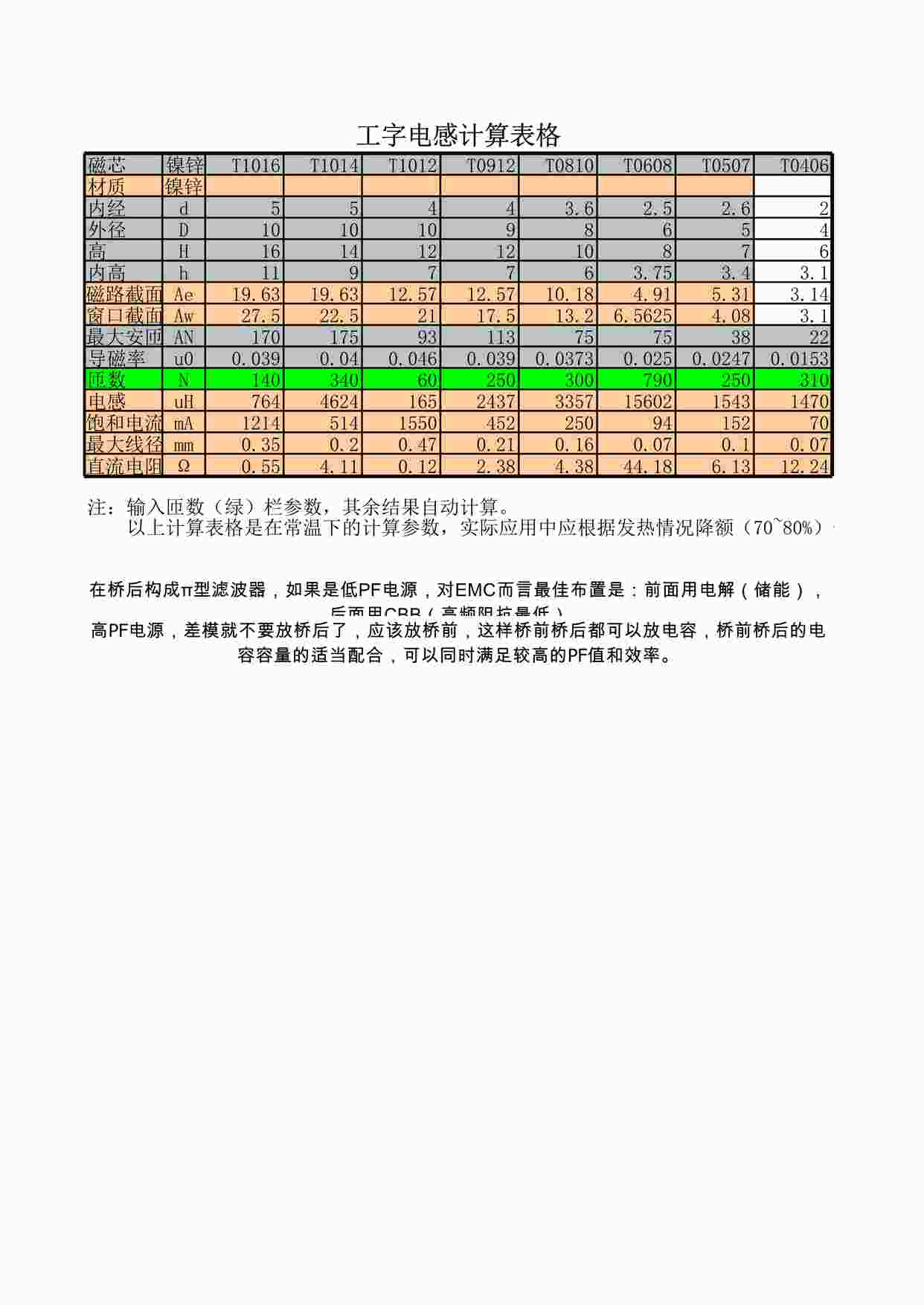 “工字电感计算表格XLS”第1页图片