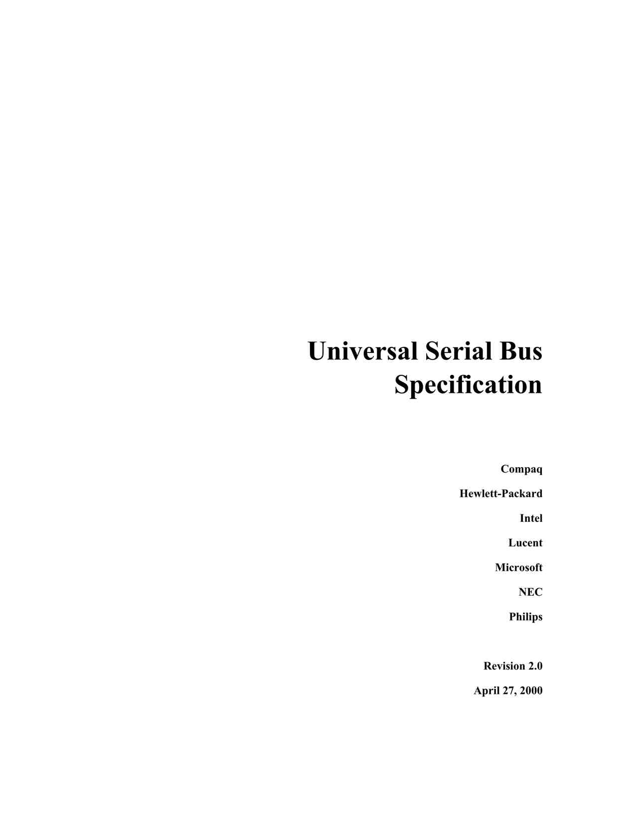 “USBSpecificationRevision2.0PDF”第1页图片