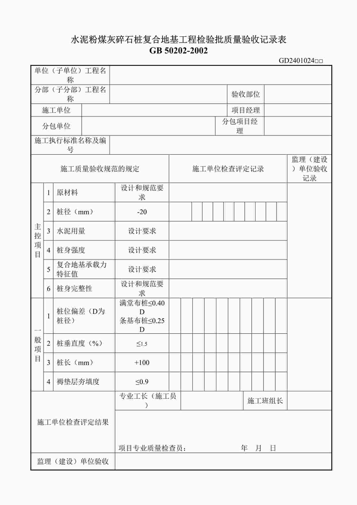 “水泥粉煤灰碎石桩复合地基工程检验批质量验收记录表DOC”第1页图片