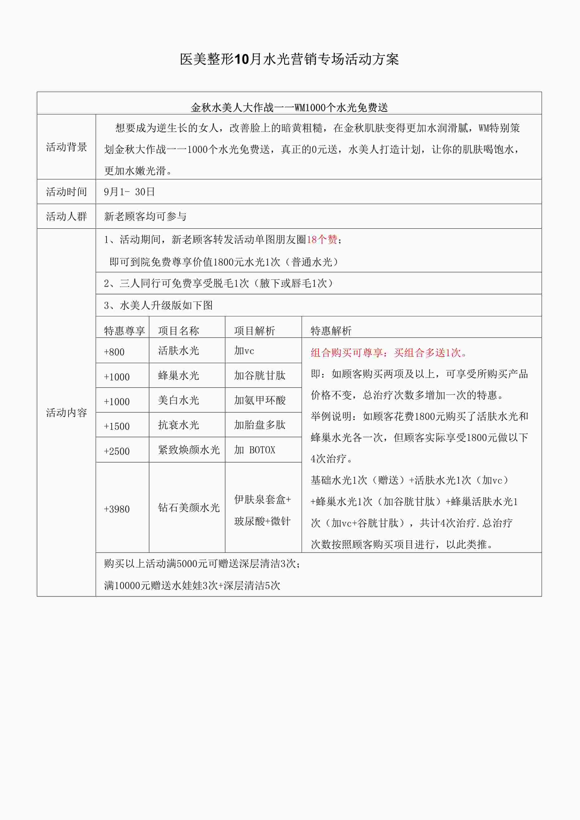 “医美整形10月水光营销专场活动方案DOCX”第1页图片