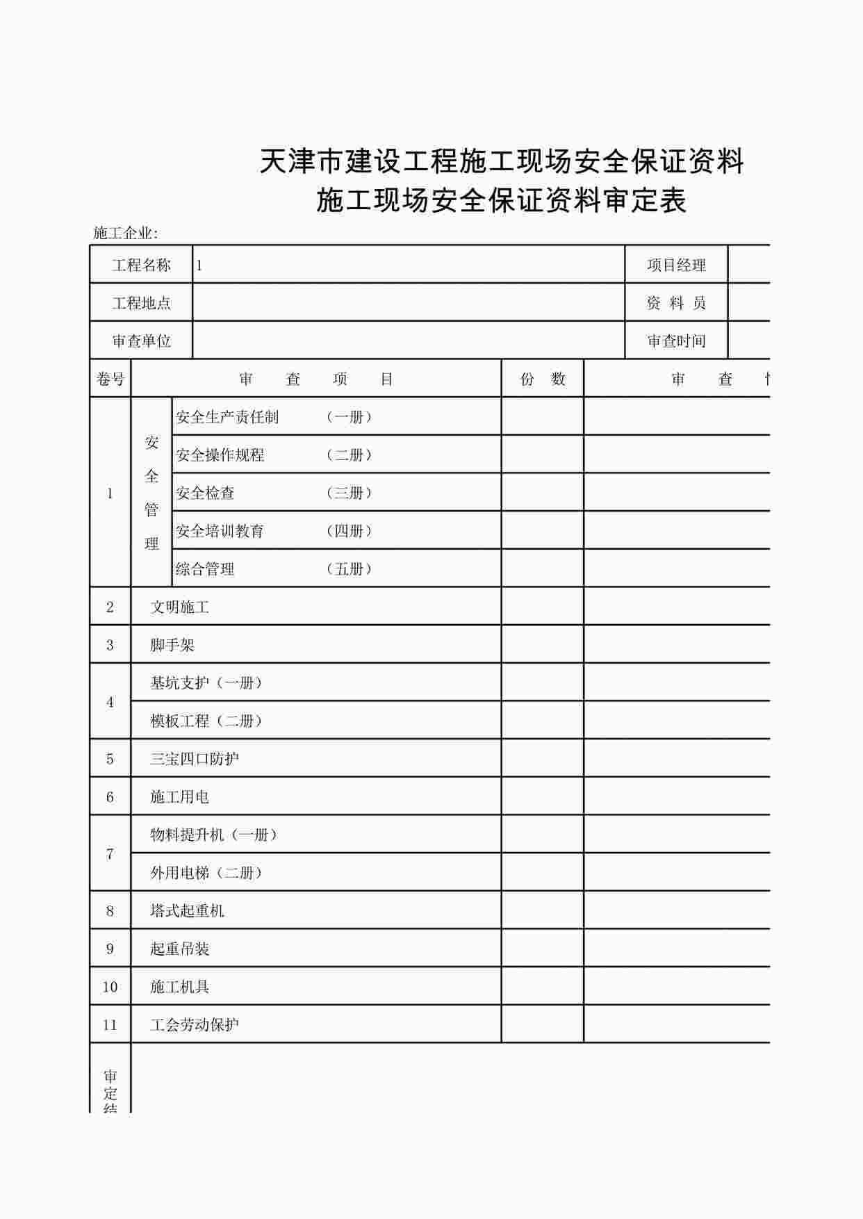 “津建安_施工现场安全保证欧亿·体育（中国）有限公司审定表XLS”第1页图片