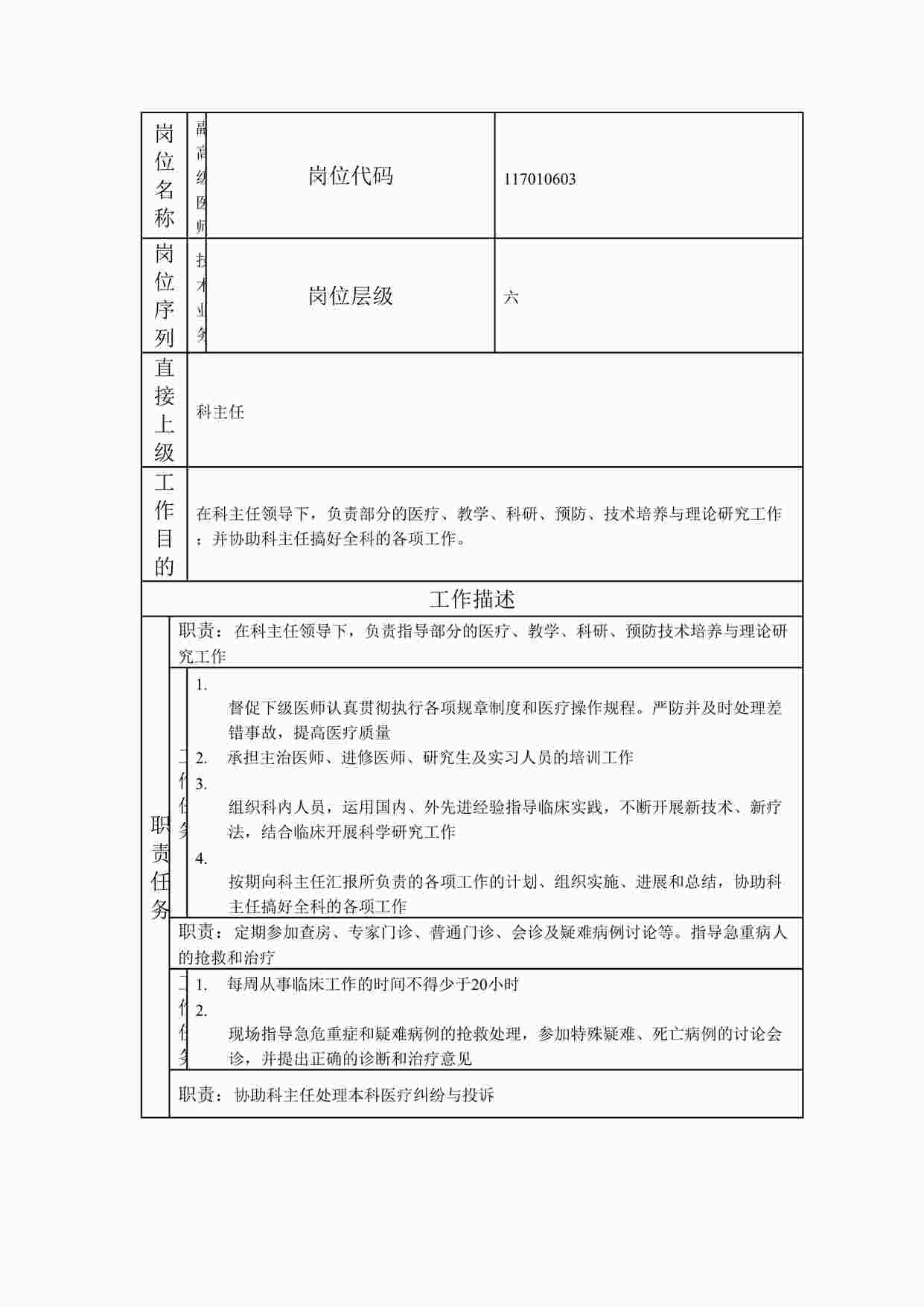 “最新副高级医师职位说明书DOC”第1页图片