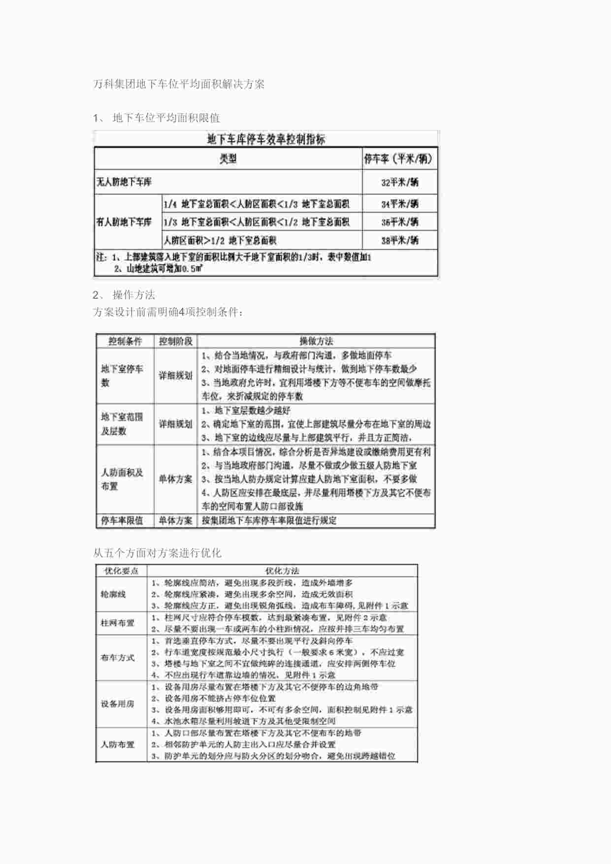 “万科集团地下车位平均面积解决方案DOC”第1页图片