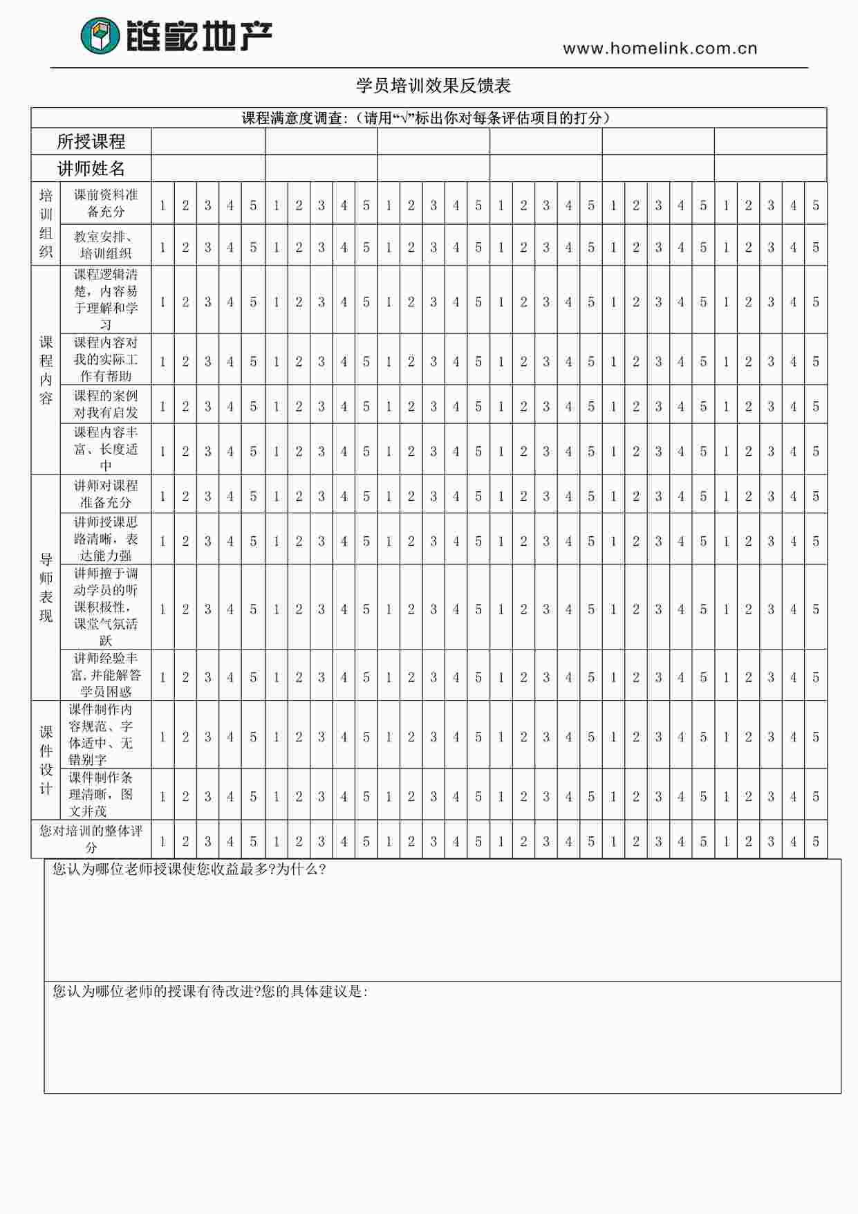 “链家地产讲师评分表DOC”第1页图片