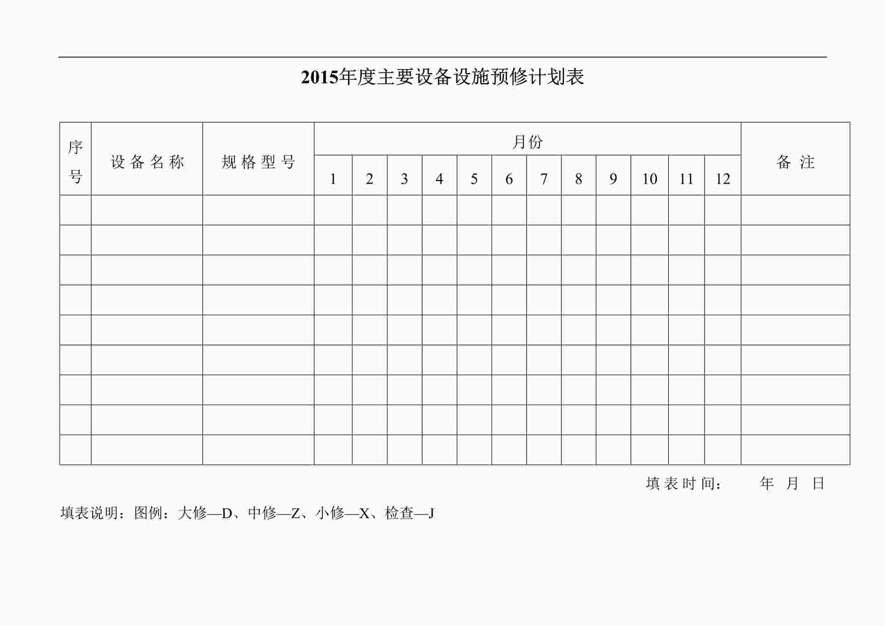 “某制造型企业主要设备设施预修计划表DOC”第1页图片