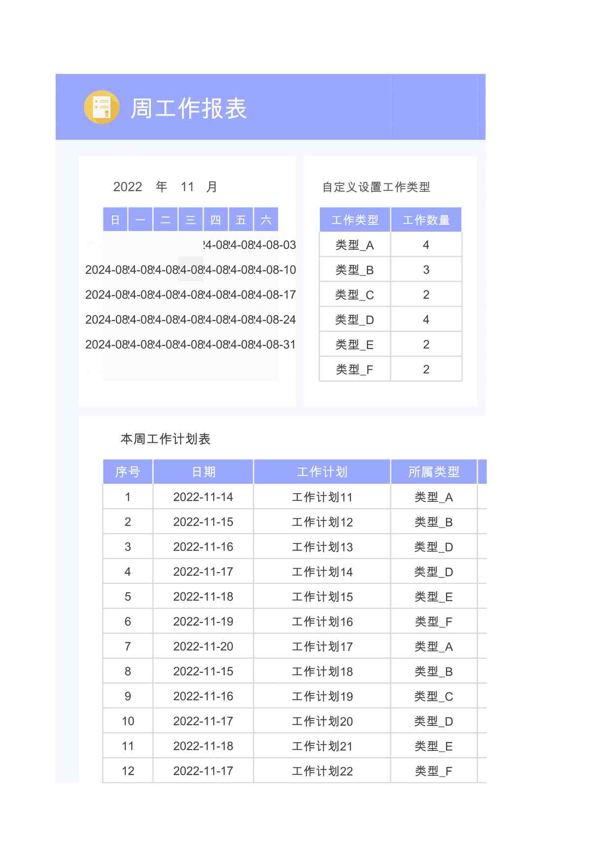 “2024年周工作报表-一周工作计划表最新版XLSX”第1页图片