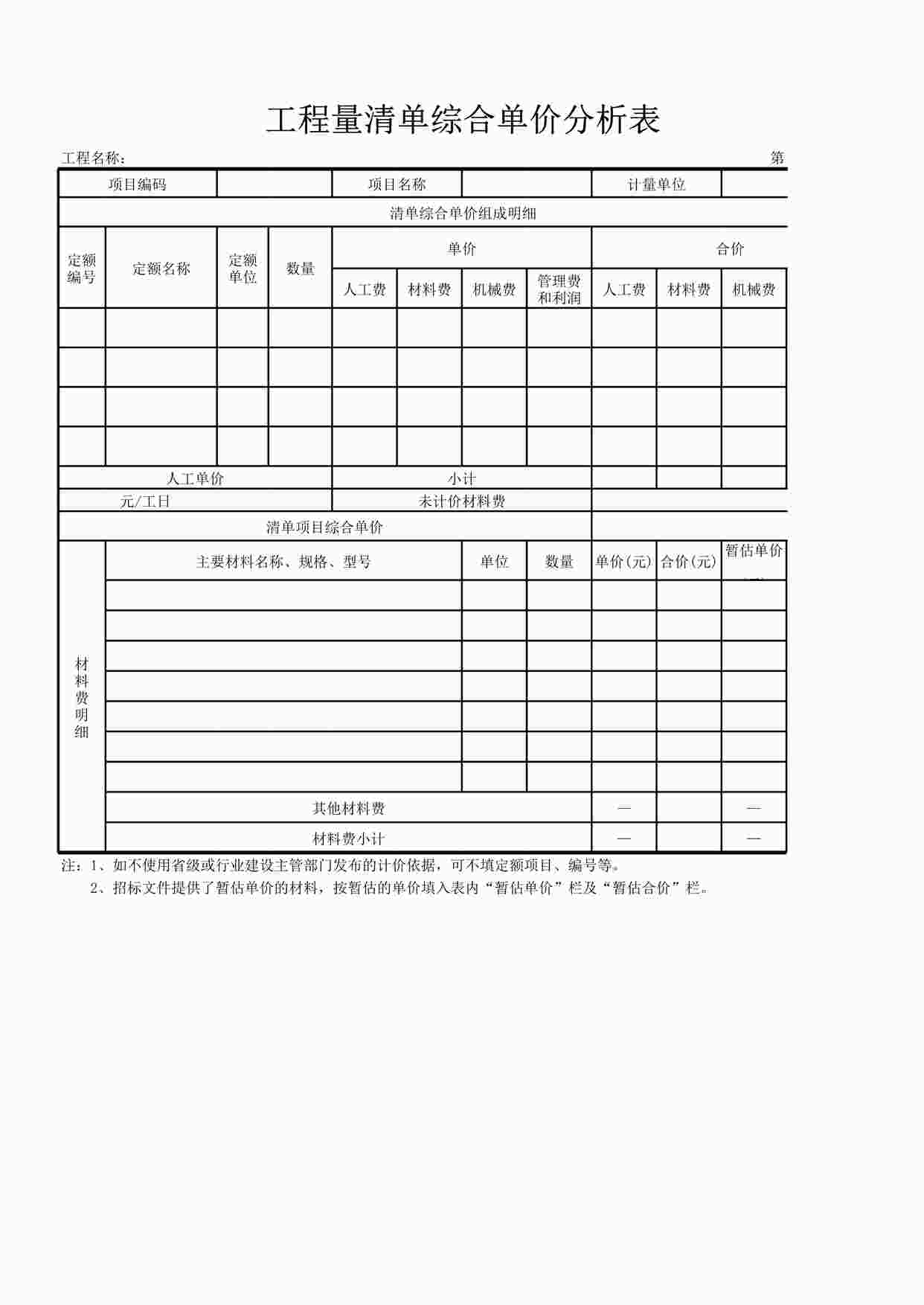 “北京阔达标准工程管理体系工程量清单综合单价分析表(所有材料)XLS”第1页图片