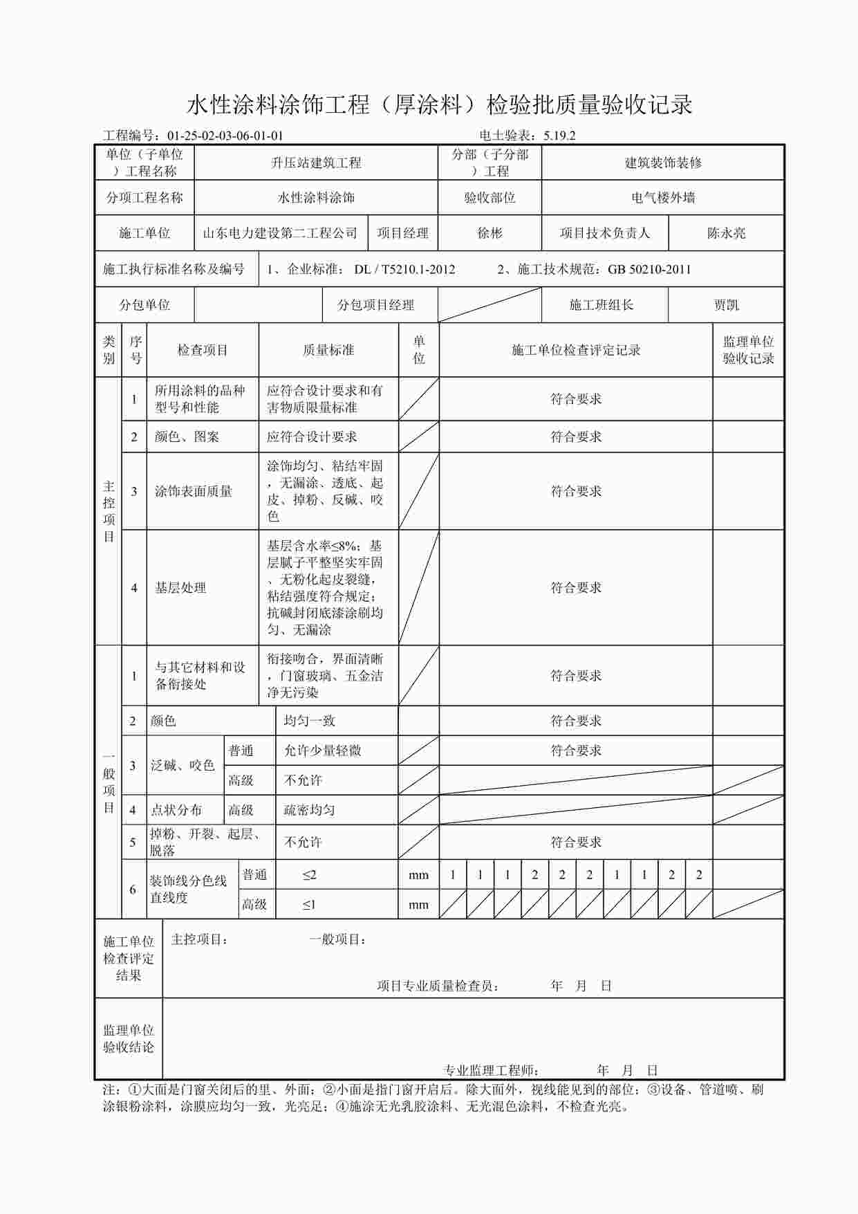 “电气楼外墙水性涂料涂饰工程（厚涂料）检验批质量验收记录DOC”第1页图片