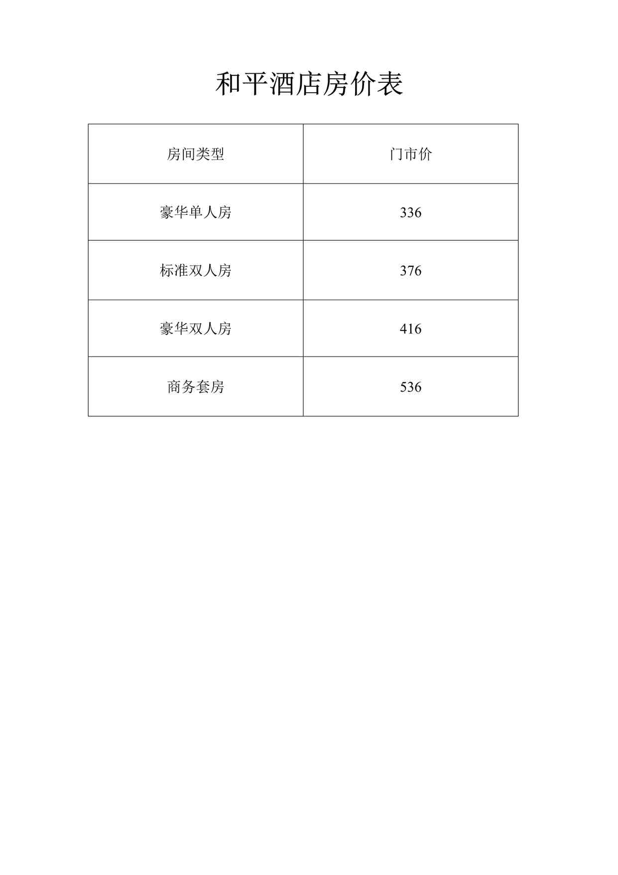 “和平酒店房价表DOC”第1页图片