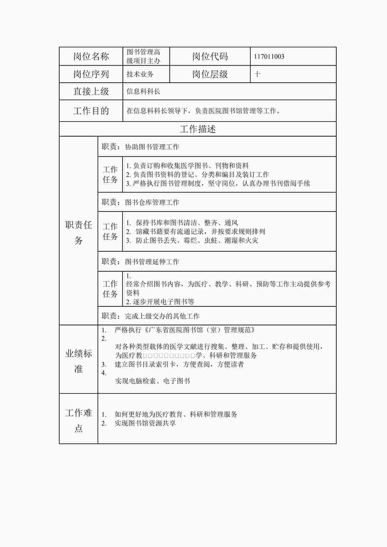 “最新图书管理高级项目主办职位说明书DOC”第1页图片