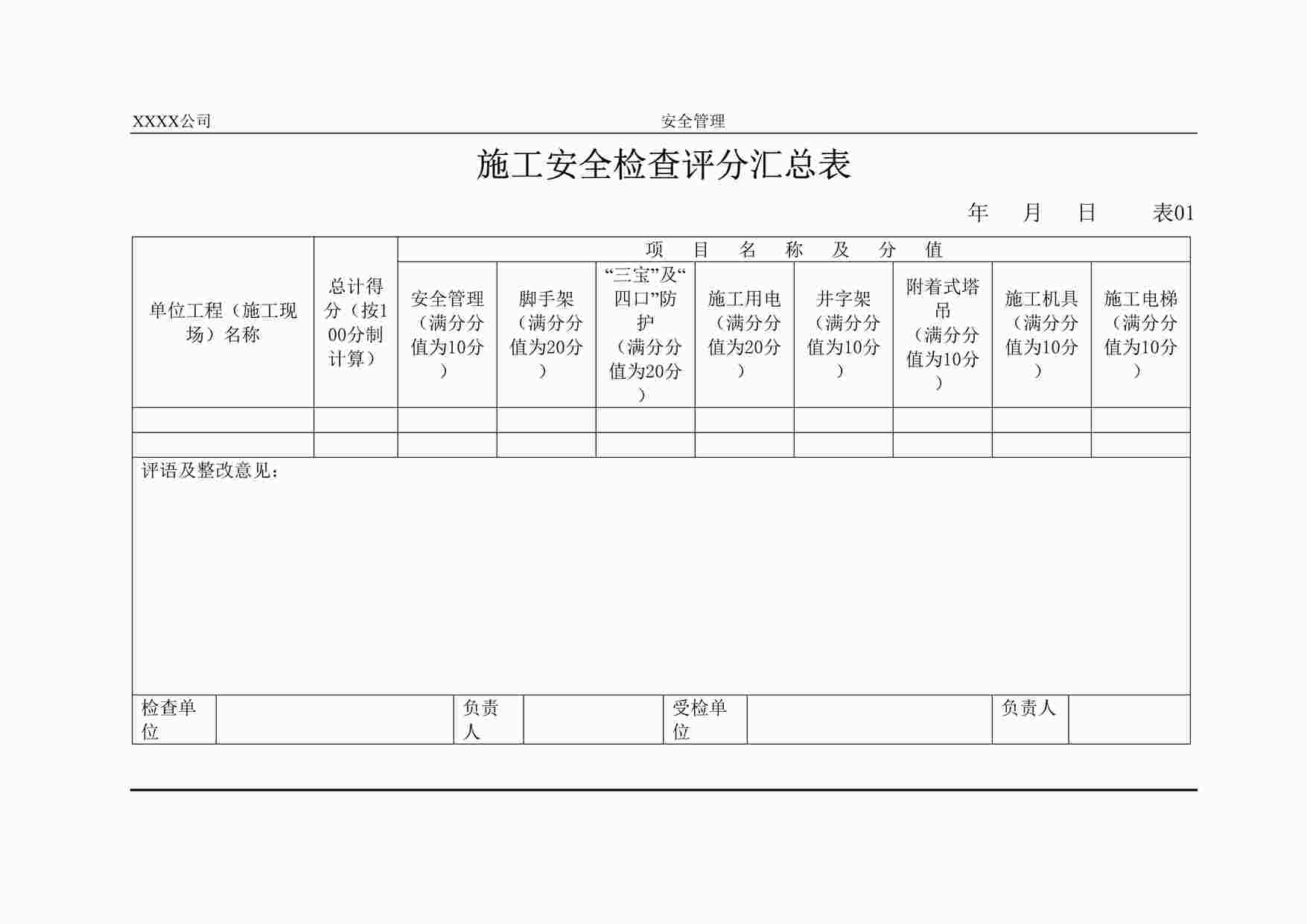 “施工安全检查评分汇总表DOC”第1页图片