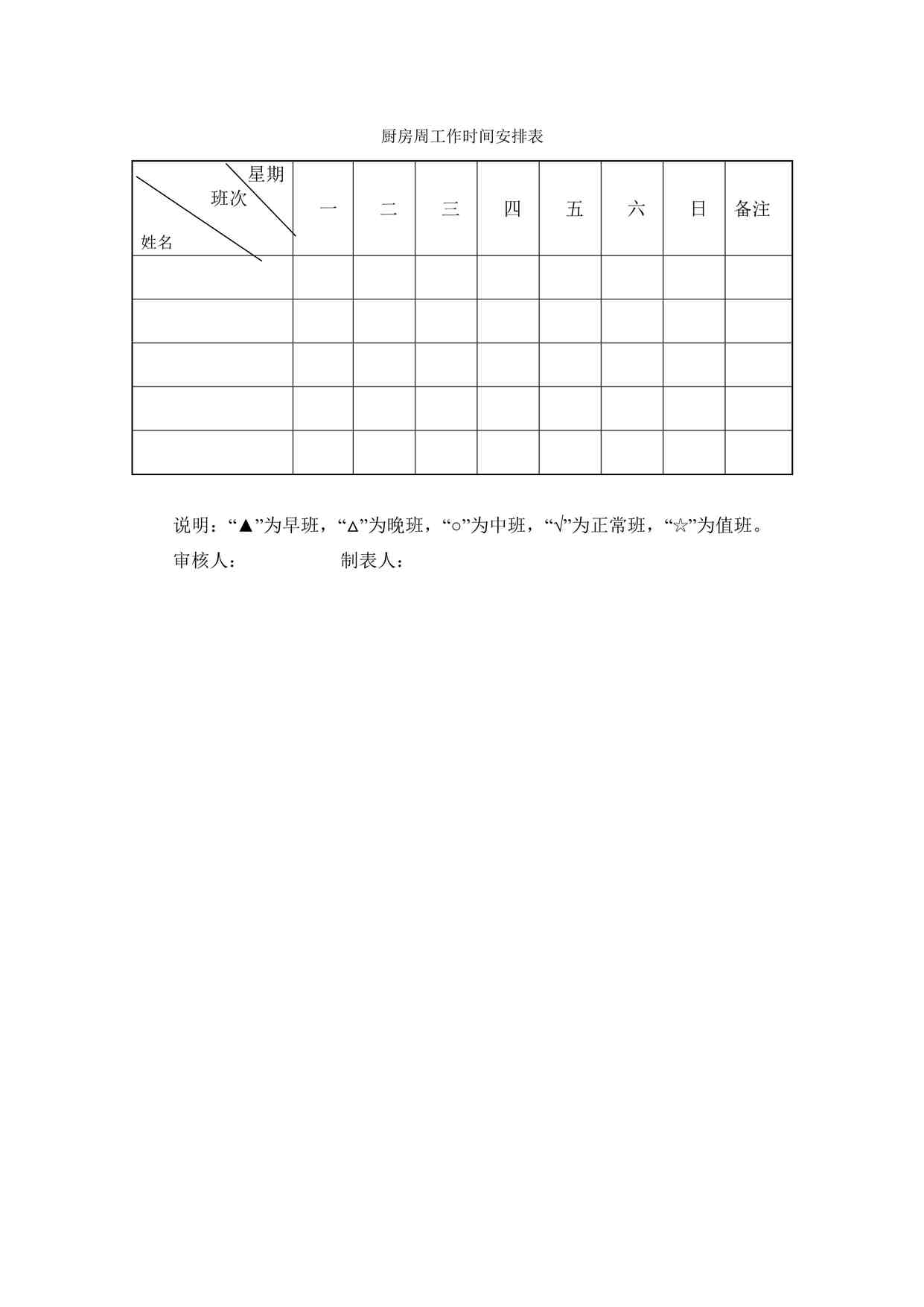 “厨房周工作时间安排表DOCX”第1页图片