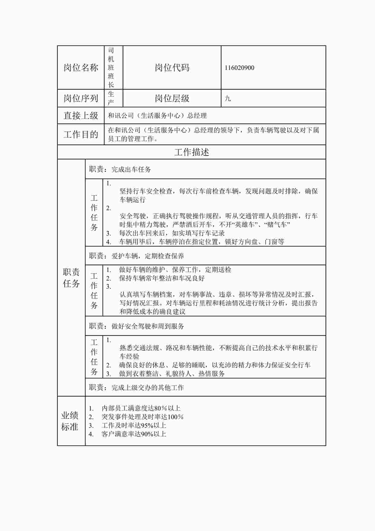 “最新司机班班长职位说明书DOC”第1页图片