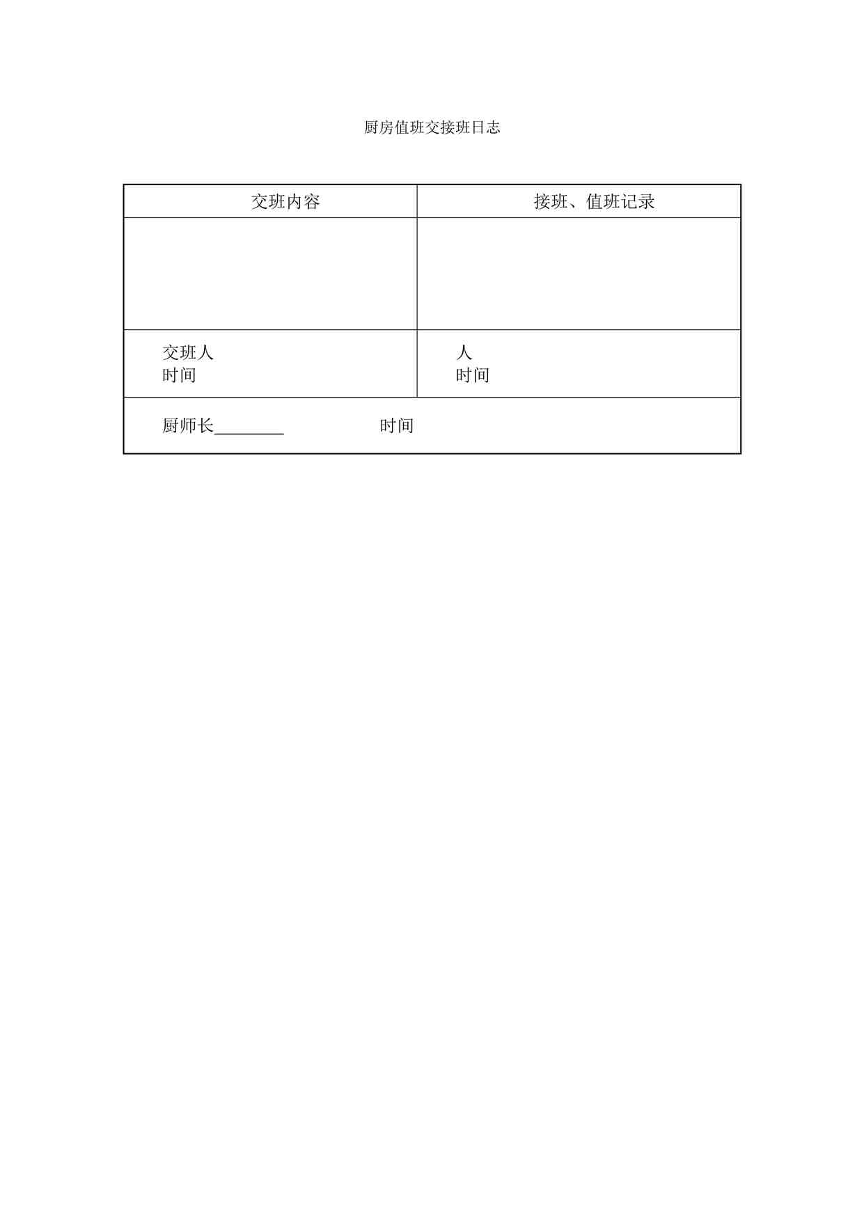 “某餐饮公司厨房值班交接班日志DOCX”第1页图片