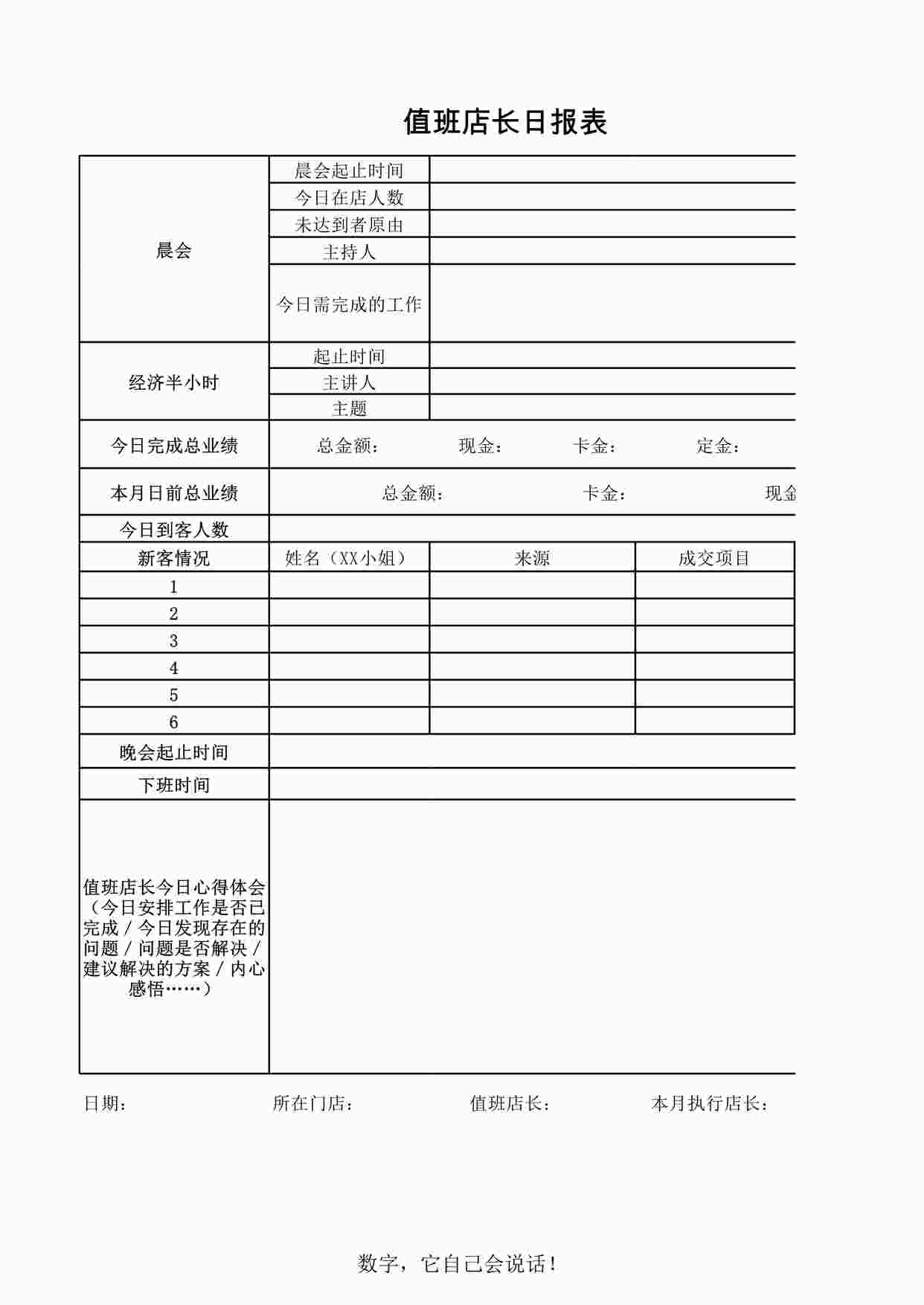 “管理表格《值班店长日报表》XLS”第1页图片