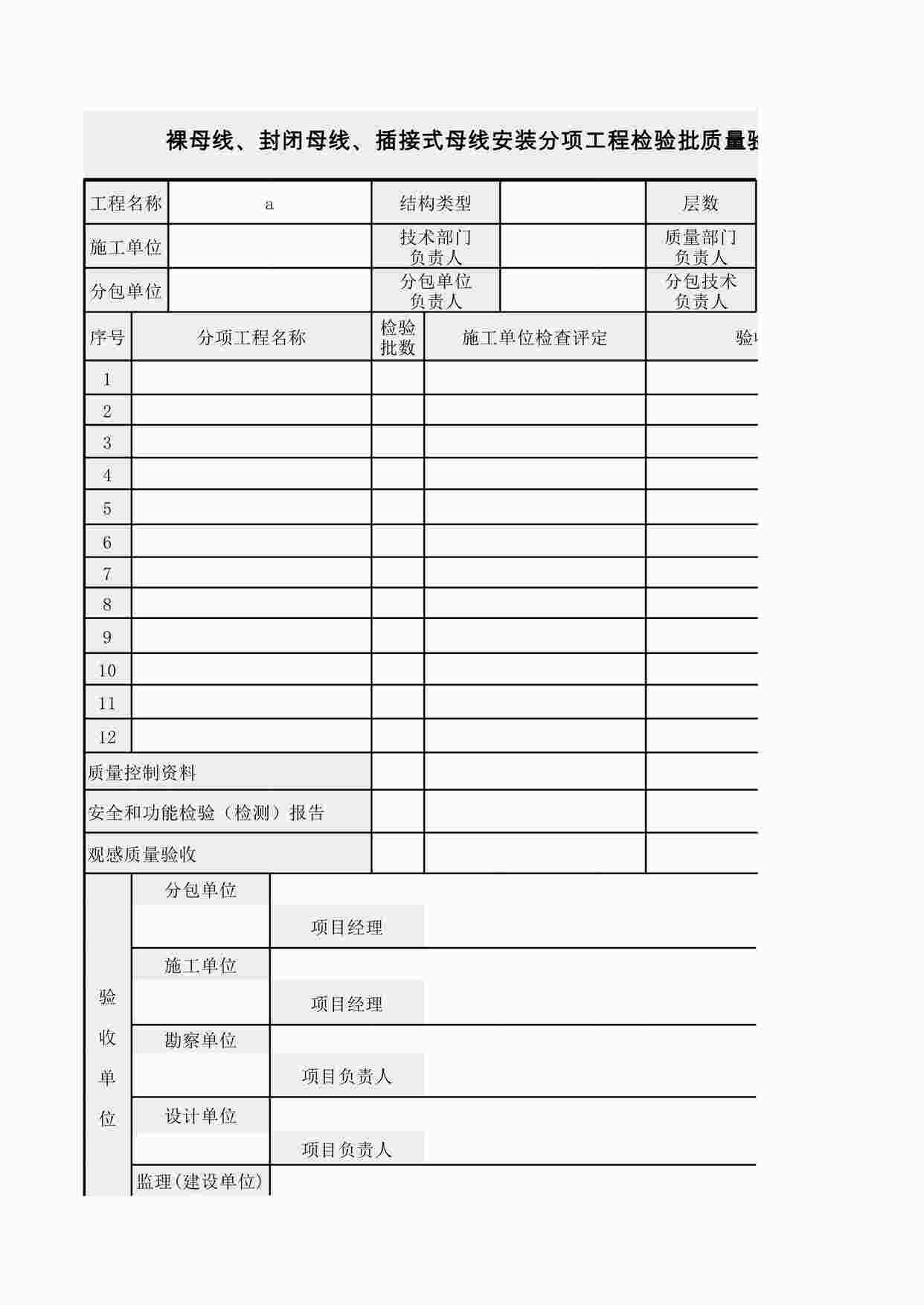 “电缆头制作、接线和线路绝缘测试分项工程检验批质量验收记录XLS”第1页图片