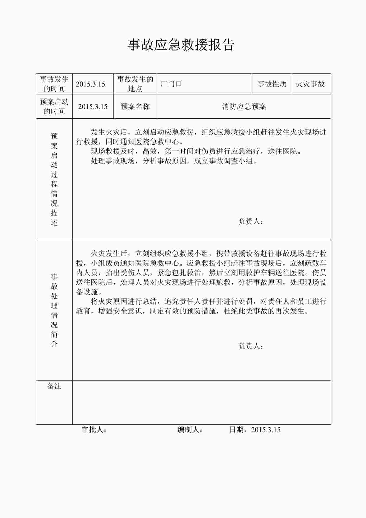 “某制造型企业事故应急救援报告DOC”第1页图片