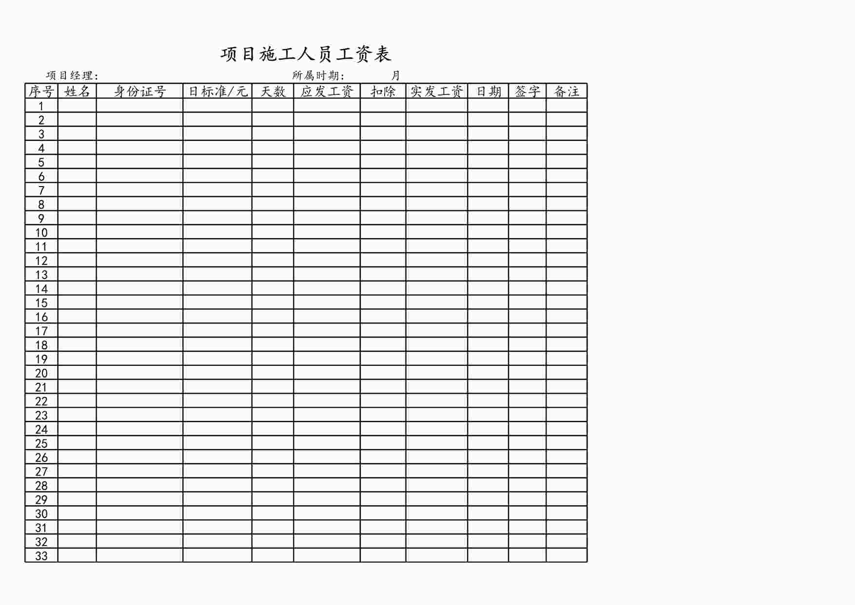 “项目人员工资表XLS”第1页图片