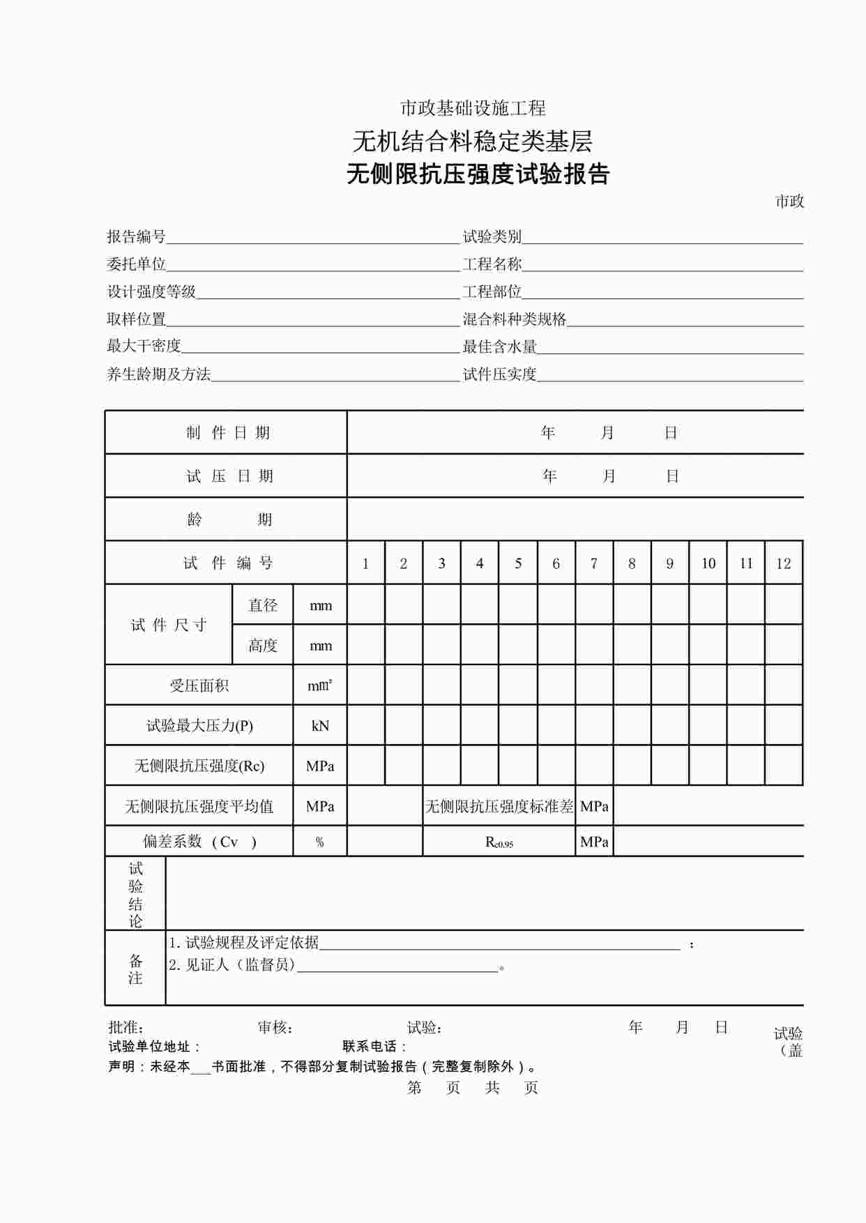 “《无侧限抗压强度试验报告》XLS”第1页图片