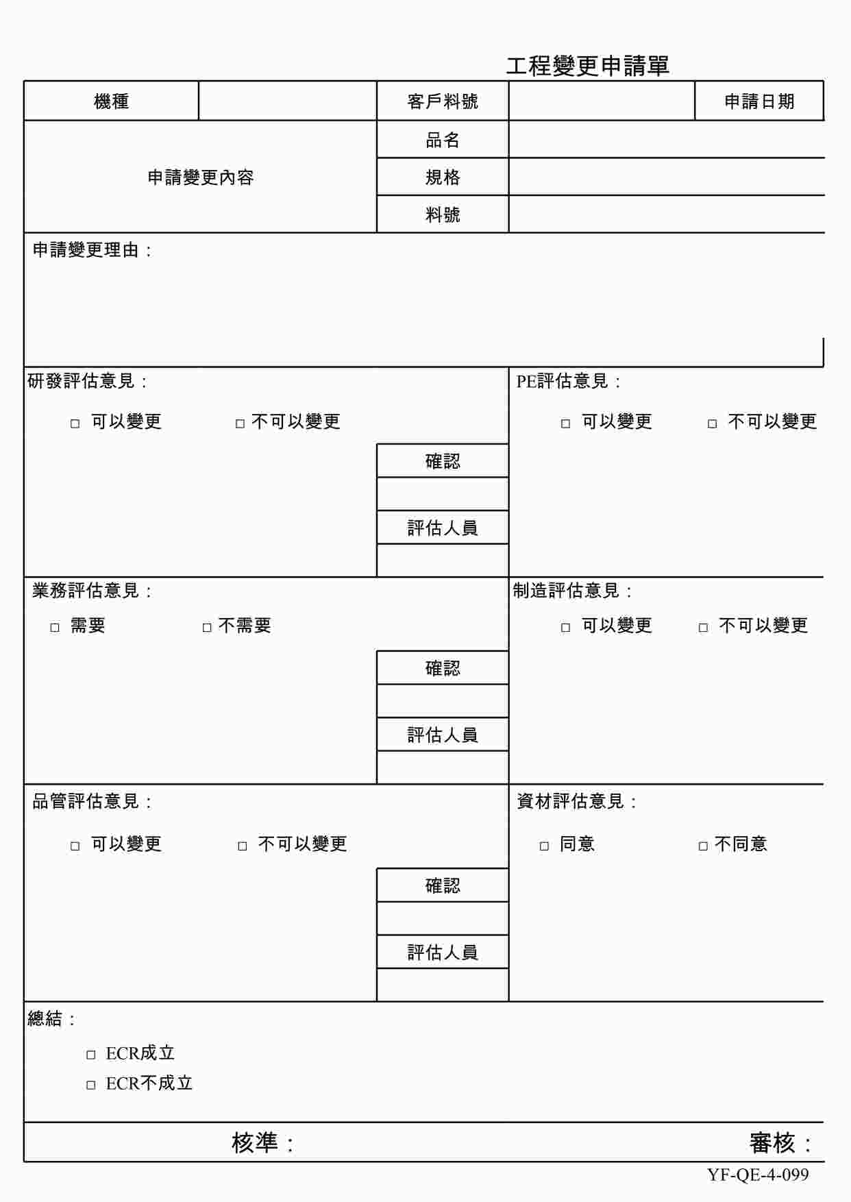 “某电子厂ISO9001、14001文件之工程变更申请单XLS”第1页图片