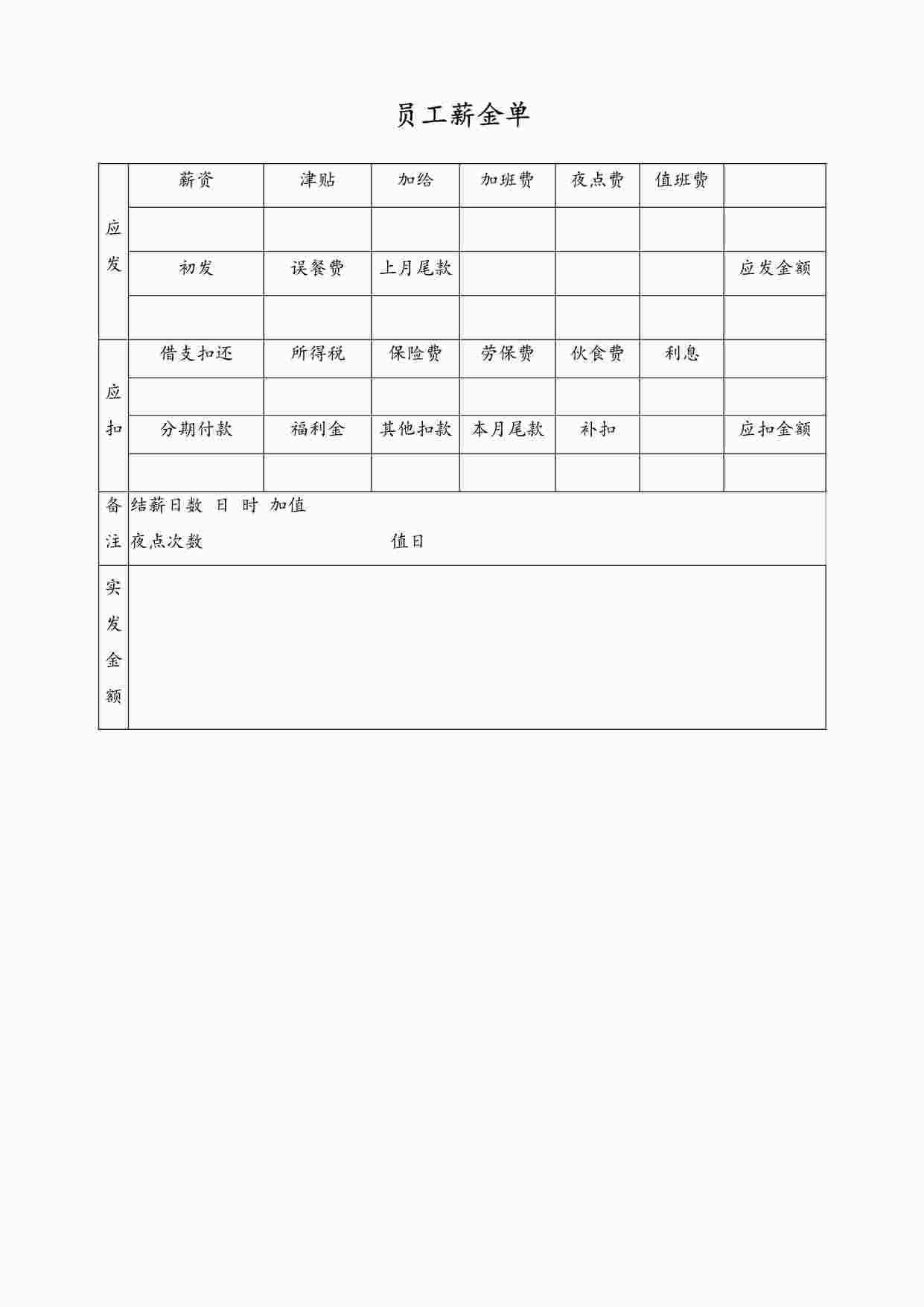 “最新员工薪金单DOC”第1页图片