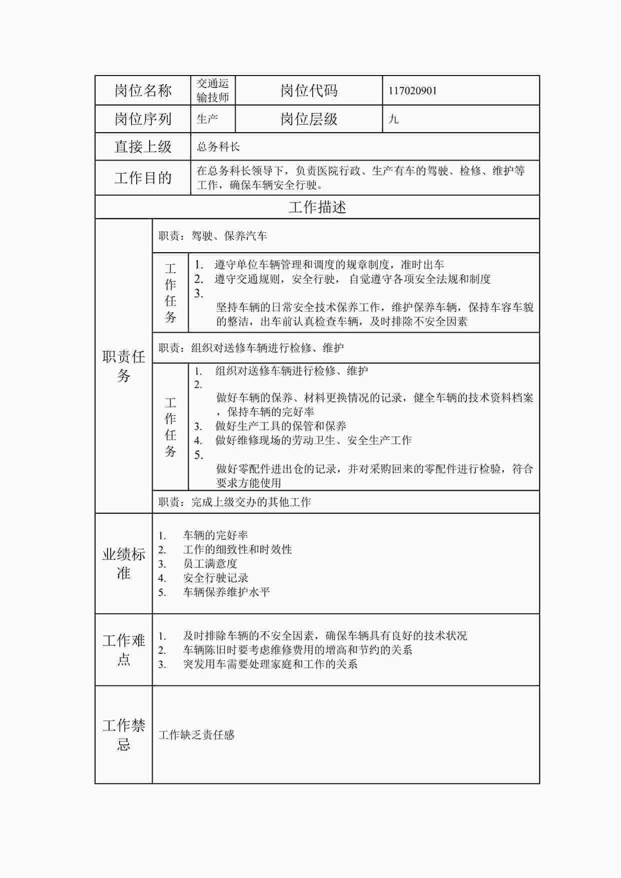 “最新交通运输技师职位说明书DOC”第1页图片