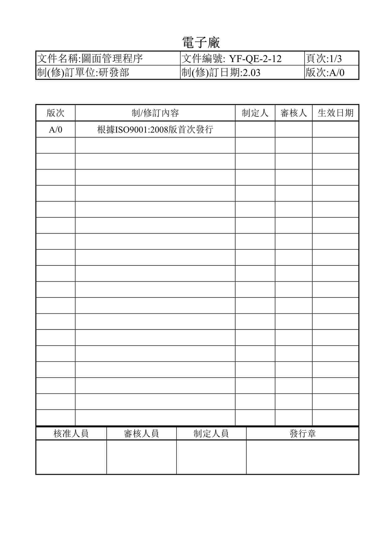 “某电子厂ISO9001、14001文件之图面管制程序12DOC”第1页图片