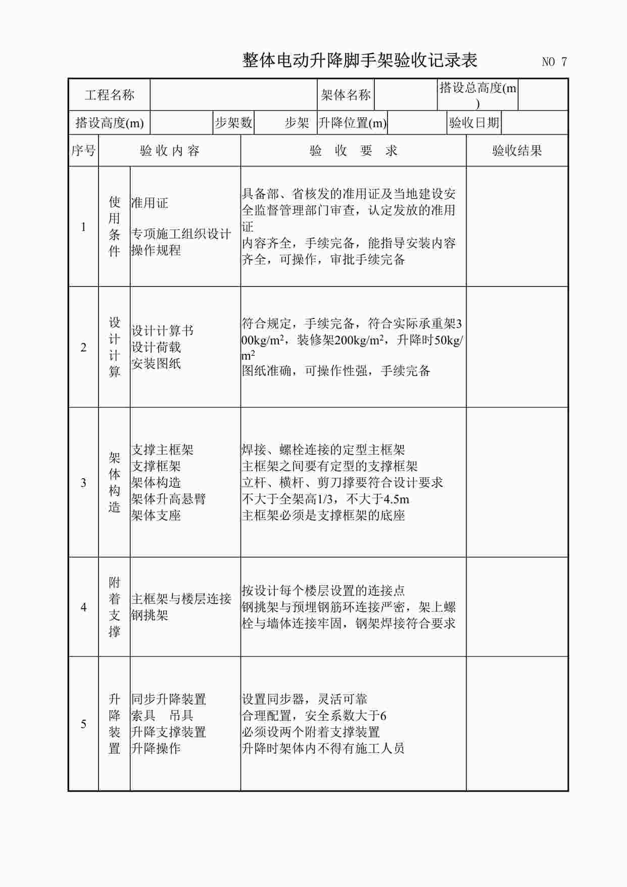 “整体电动升降脚手架验收记录表DOC”第1页图片